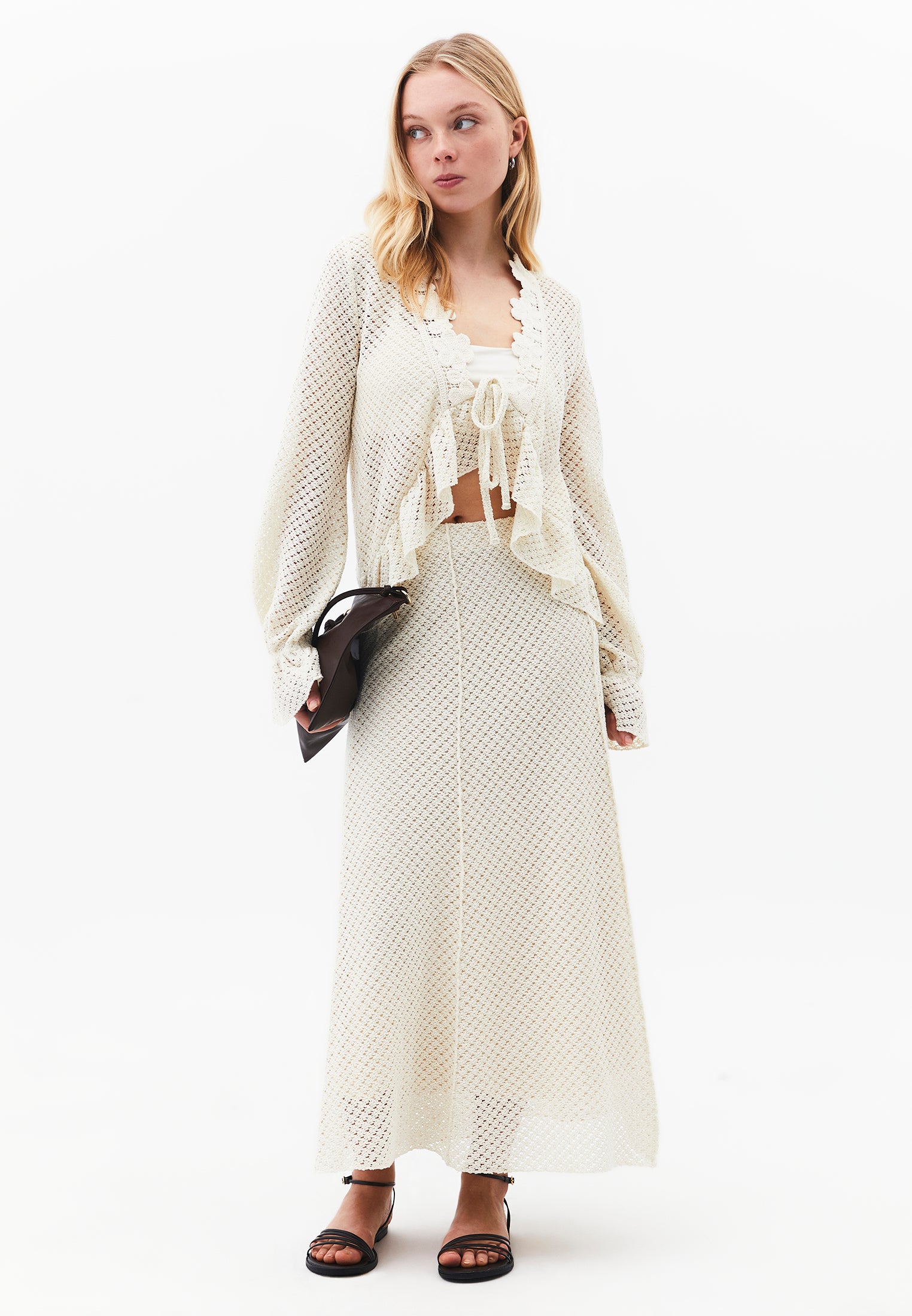 Ajour A-Line Long Skirt - ALMOND MILK