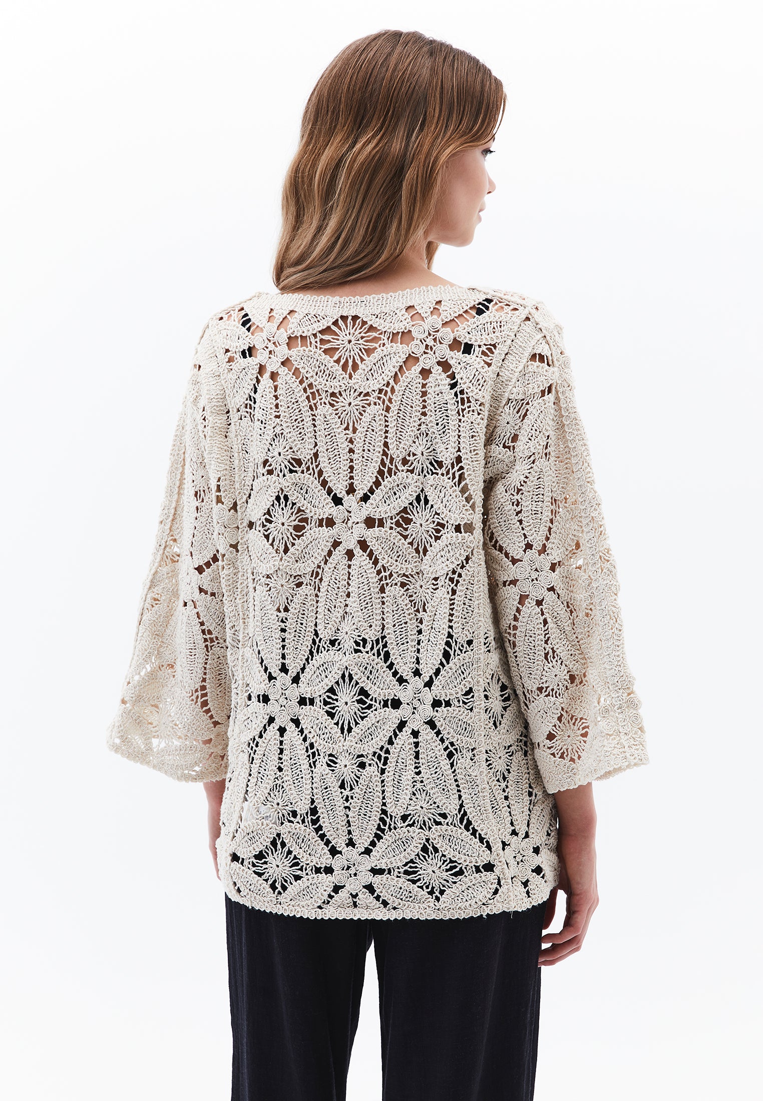 AJOUR DETAILED BLOUSE - ALMOND MILK