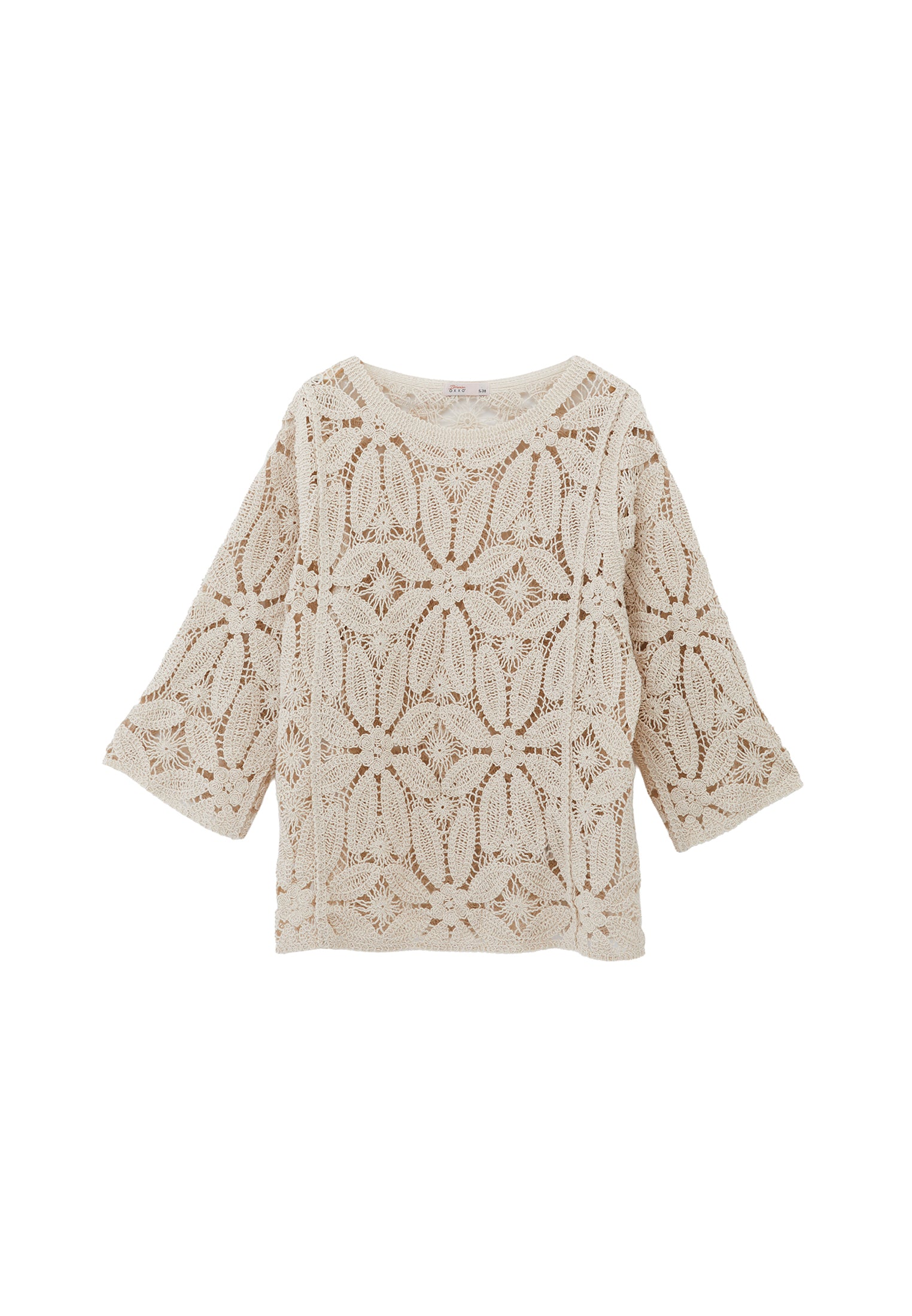 AJOUR DETAILED BLOUSE - ALMOND MILK