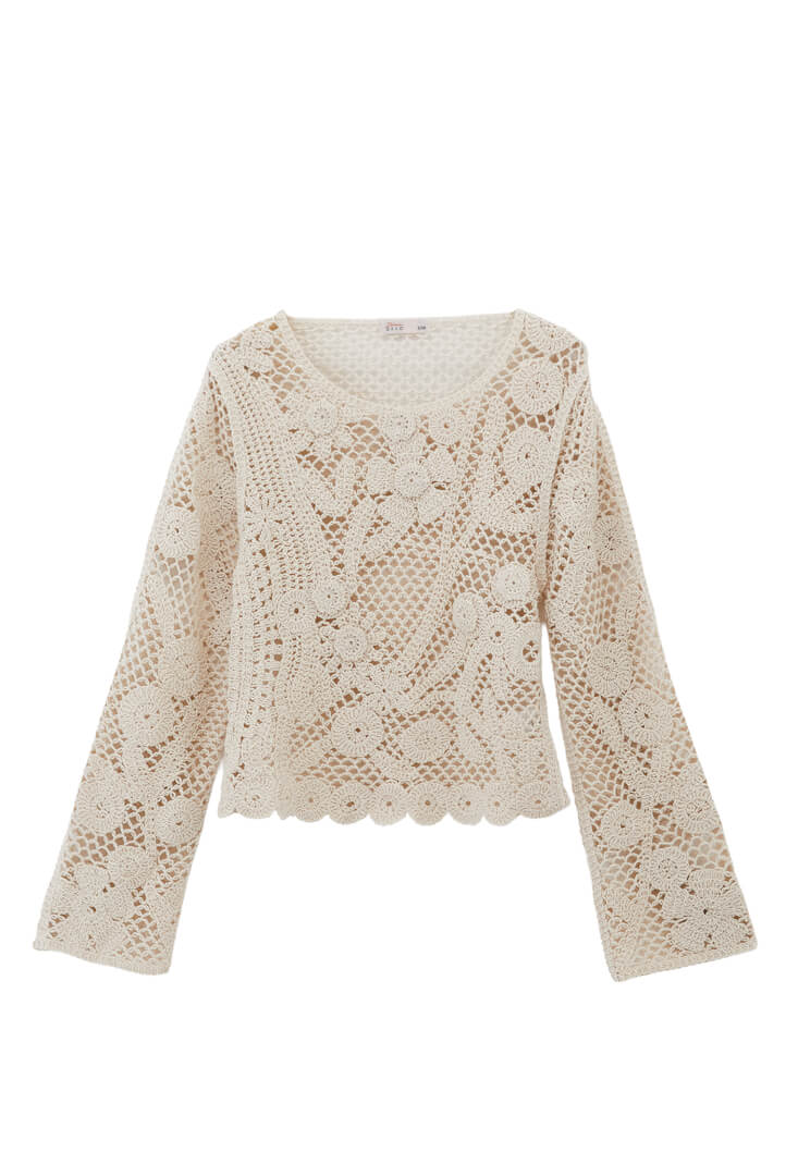 LONG SLEEVE COTTON BLOUSE - ALMOND MILK