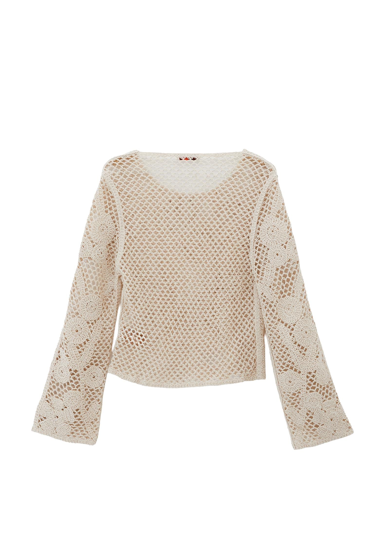 Cotton Long Sleeved Blouse - ALMOND MILK