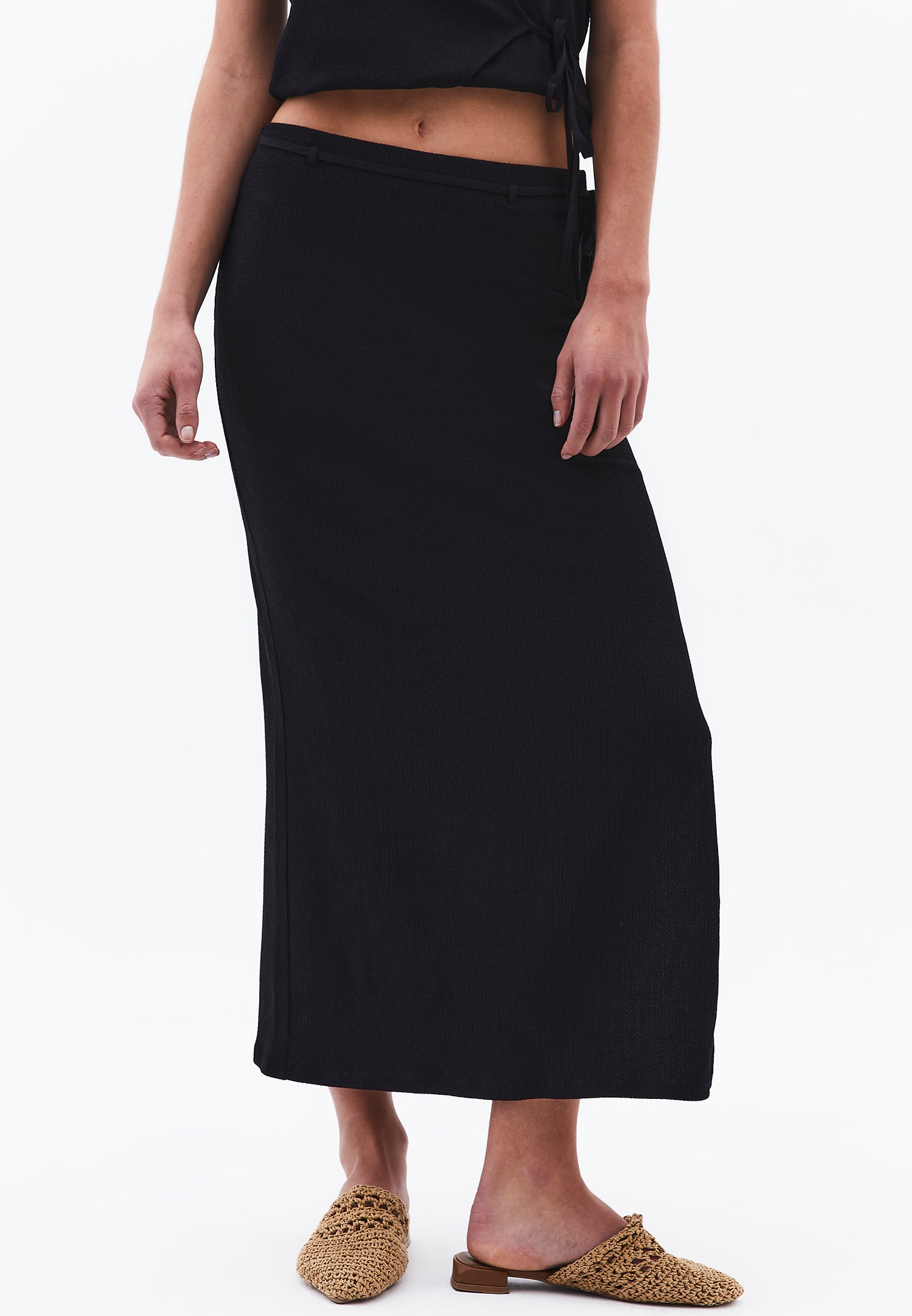 High Waist Slit Detailed Maxi Skirt - BLACK