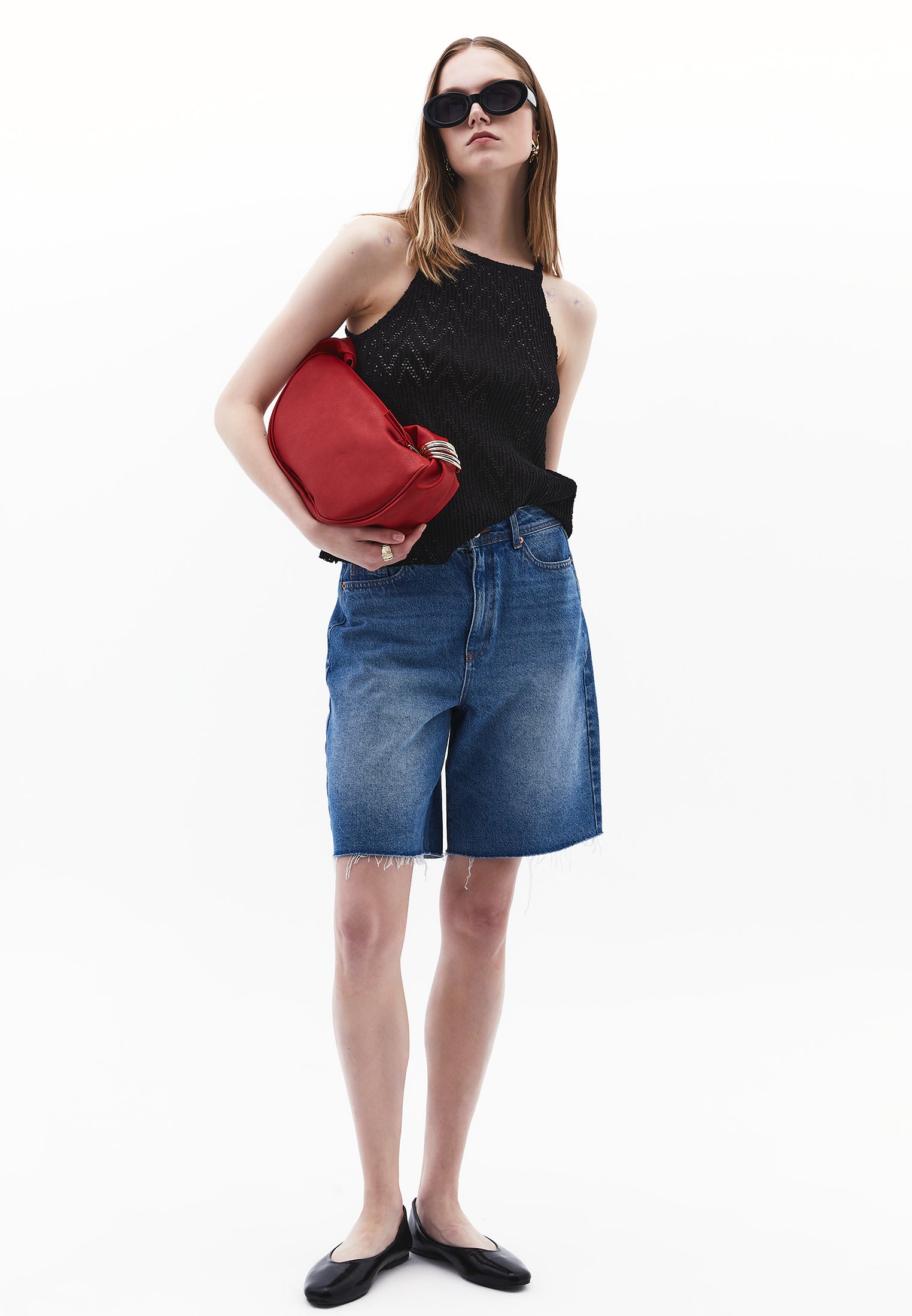 Halter Neck Cotton Tank Top - BLACK