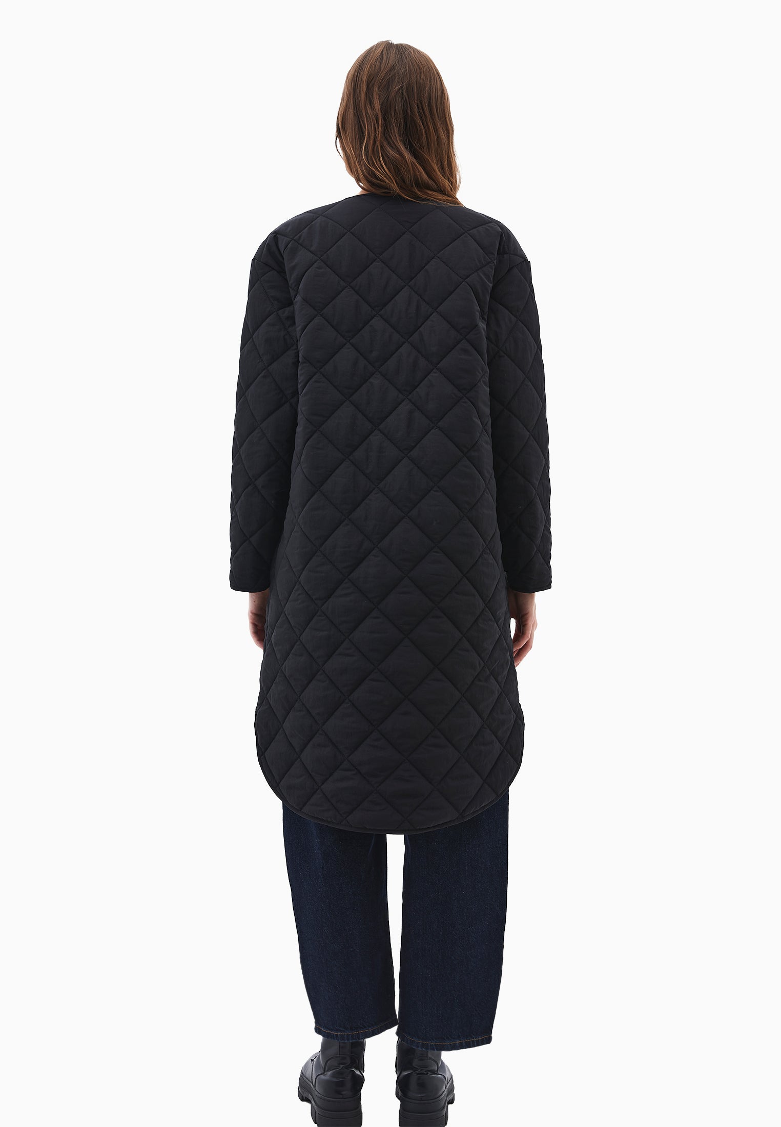 Long Coat With Crew Neck - BLACK