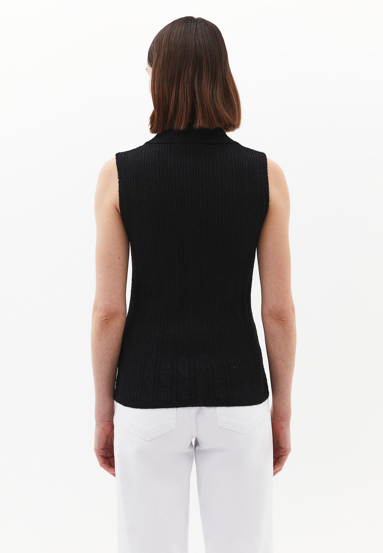 V-Neck Bouclé Vest - BLACK
