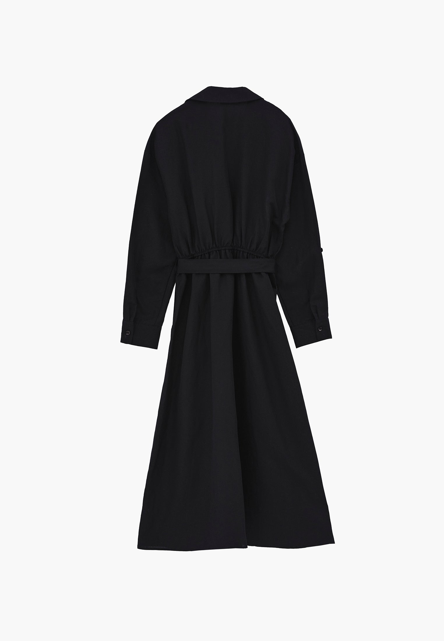 Belt Detailed Long Shirt Collar Dress - BLACK