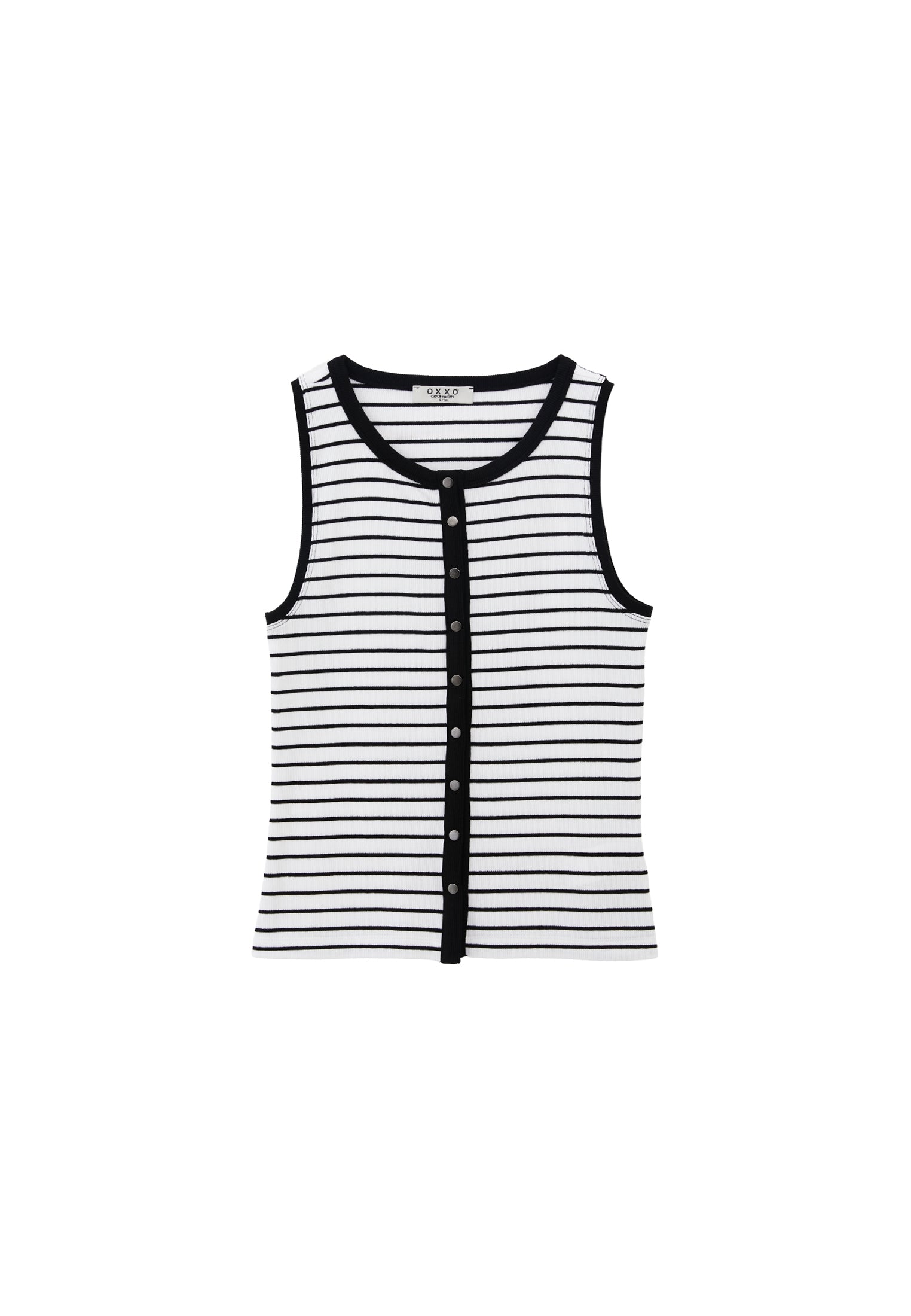 Crew Neck Striped Tank Top - WHITE/BLACK