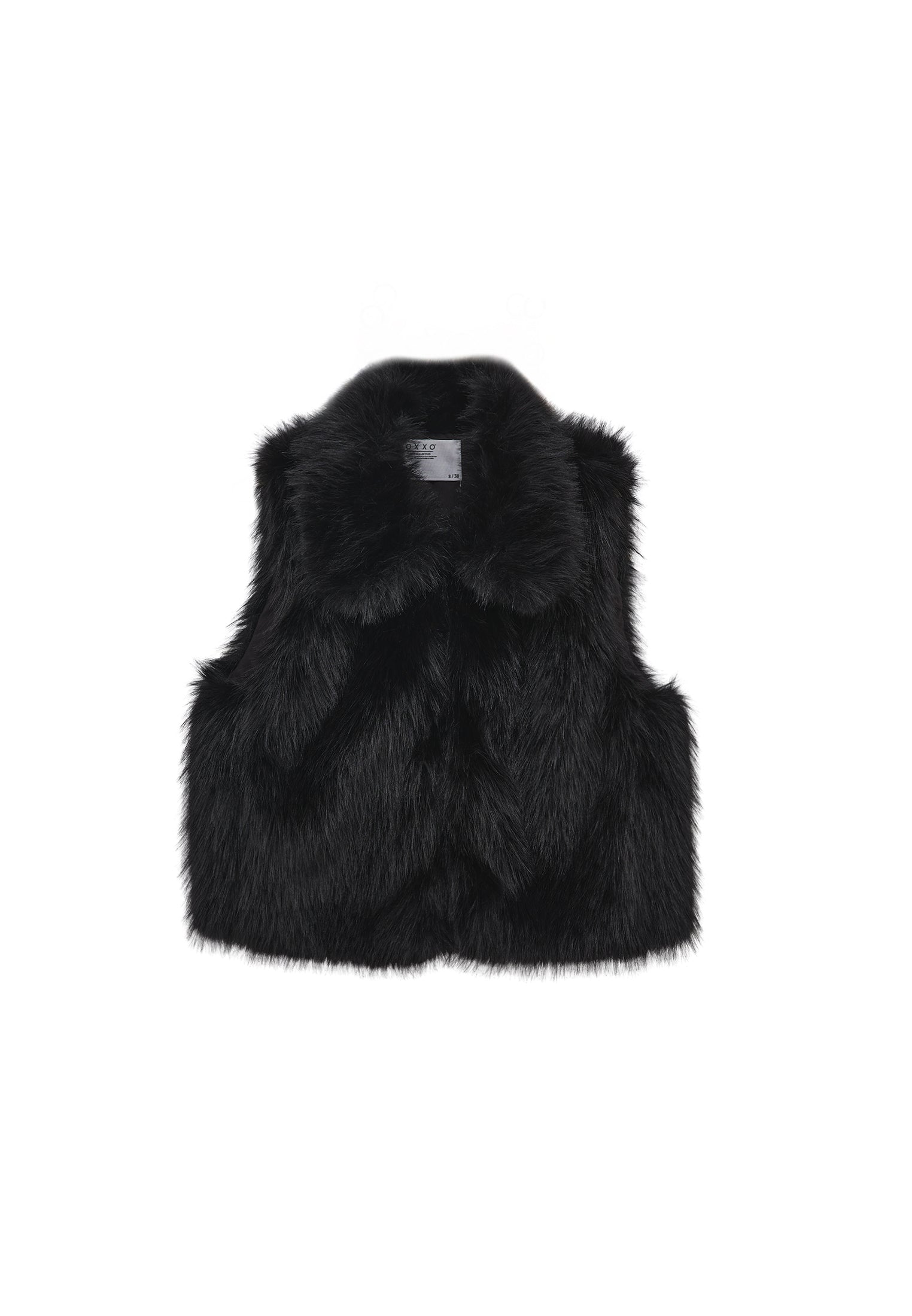 V Neck Faux Fur Vest - BLACK