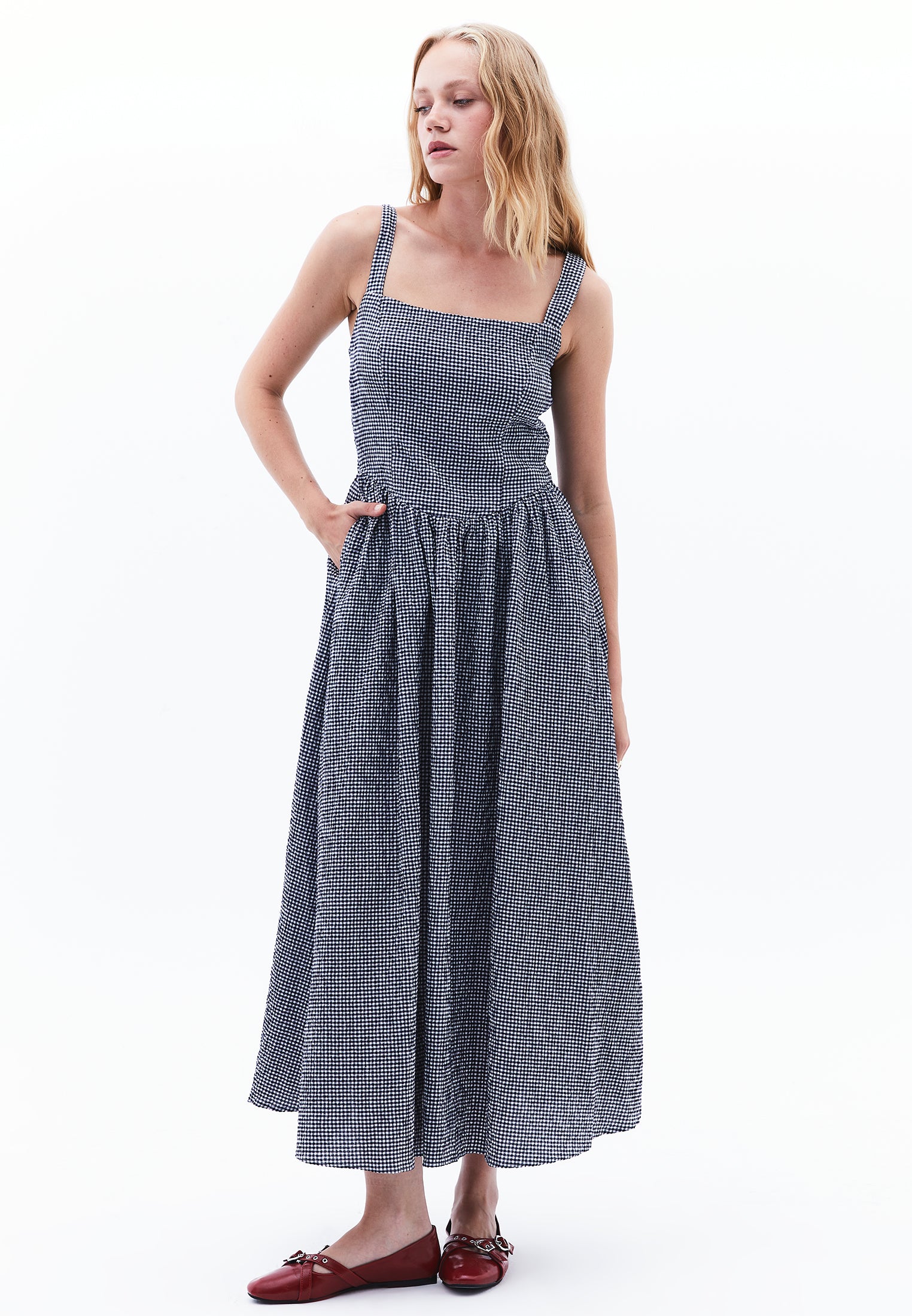 Square Neck Dress - BLUE VICHY COMB