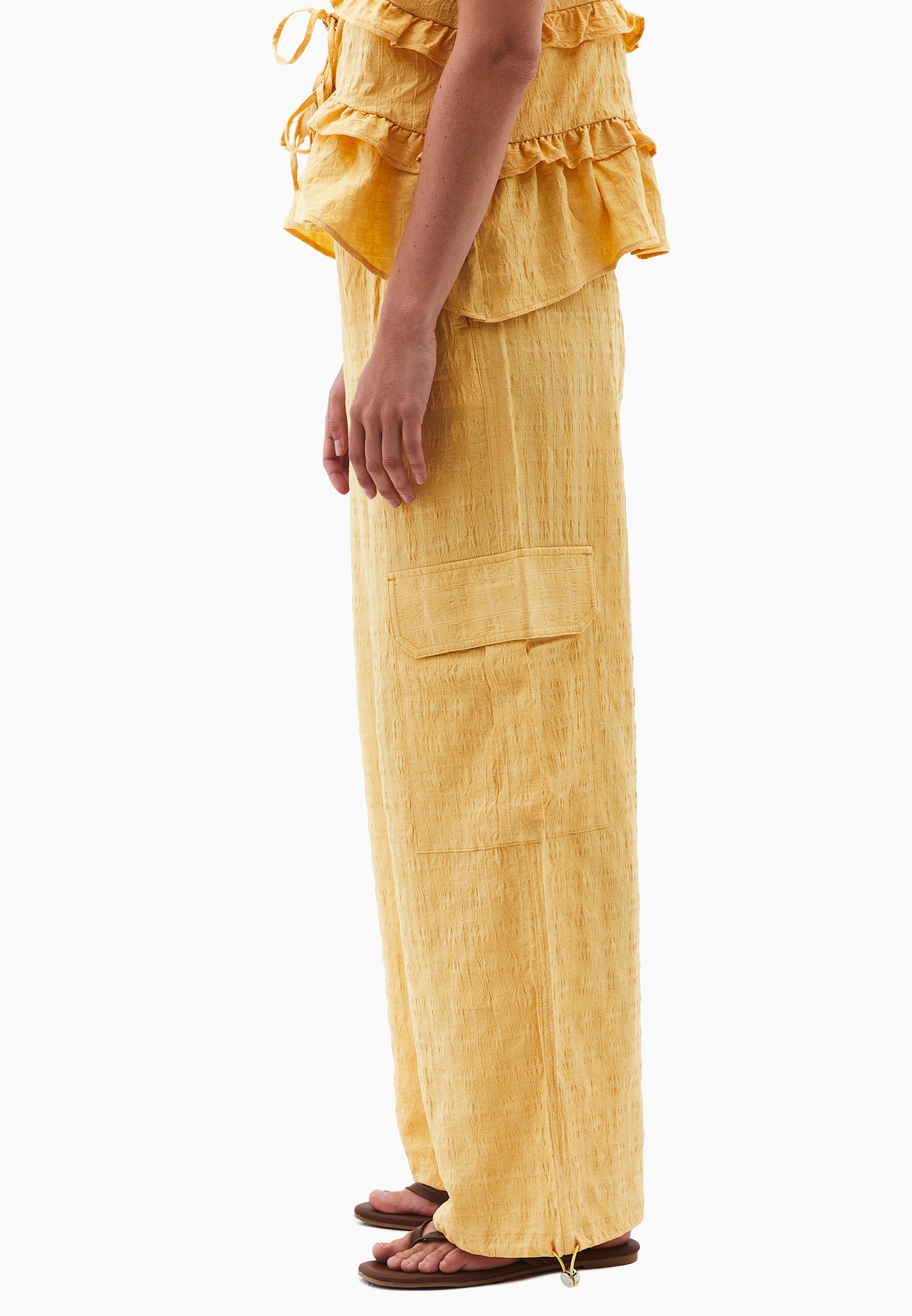 بنطلون جاكار عالي الخصر - أصفر برتقالي اللون