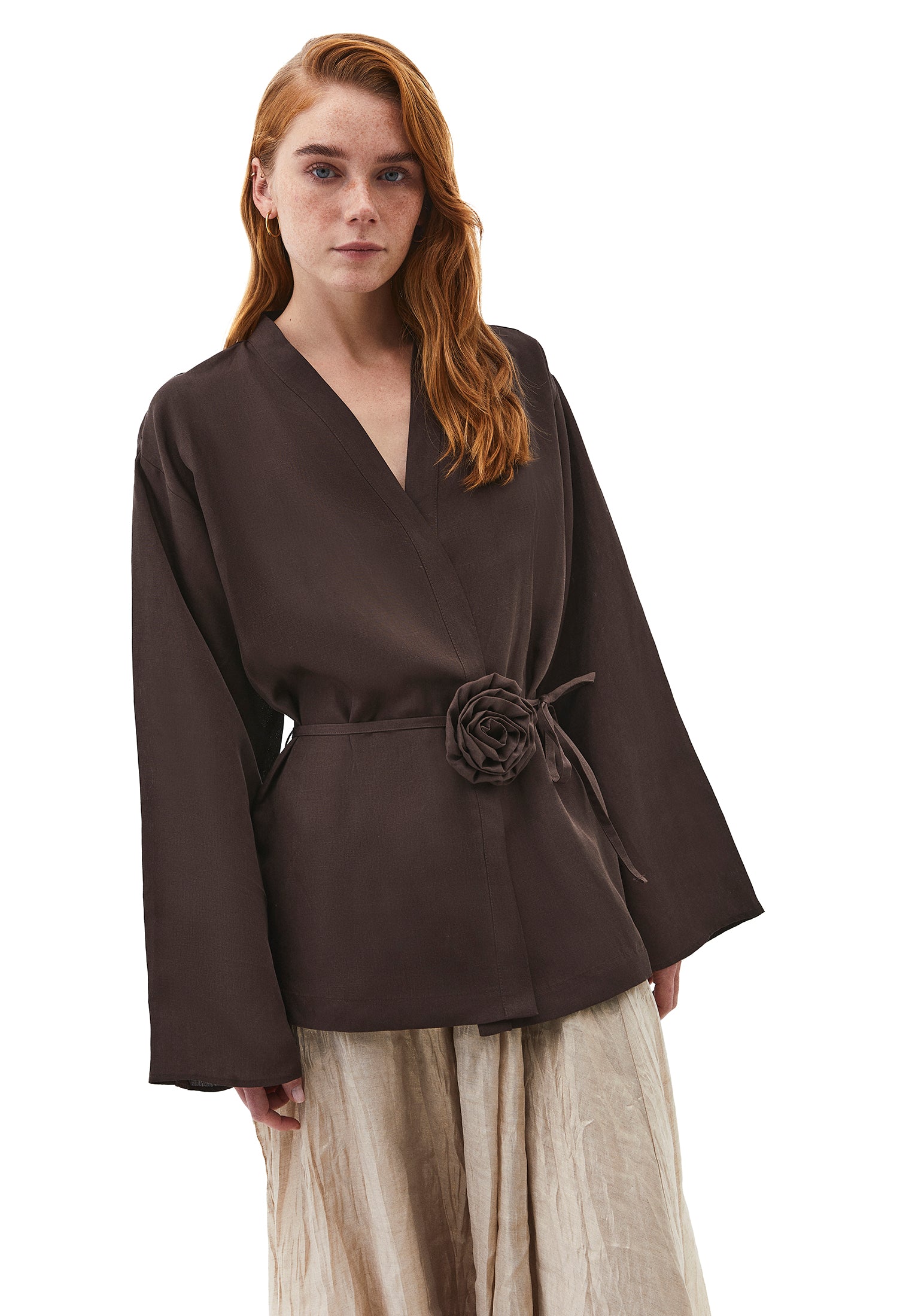 Oversized belted jacket - CHOCOLATE BROWN