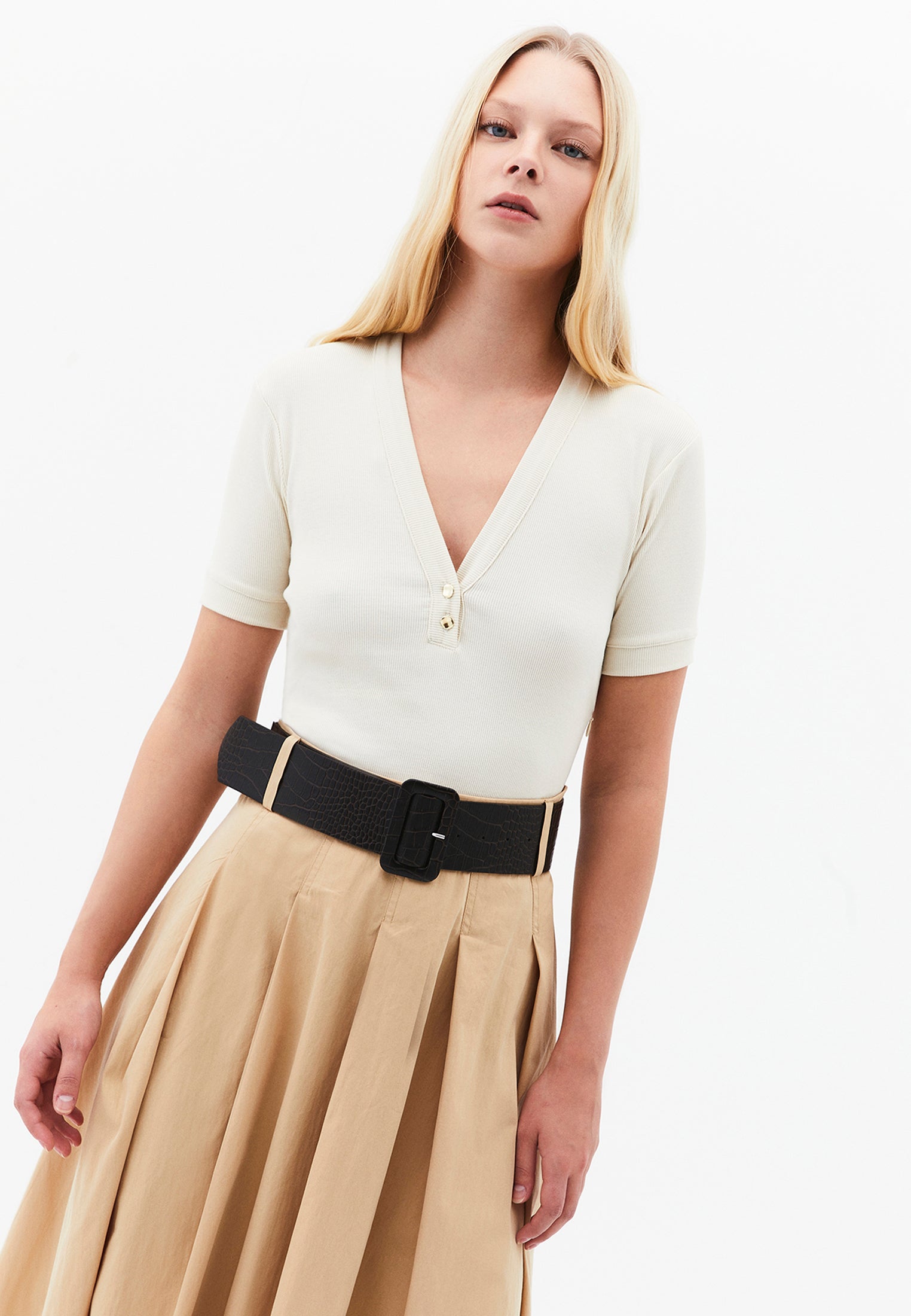 V-neck midi a-line dress - CURDS WHEY