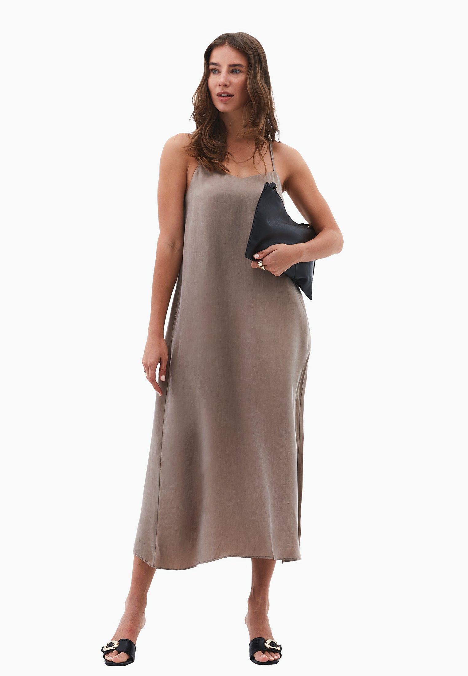 V Neck Strappy Dress - DESERT TAUPE
