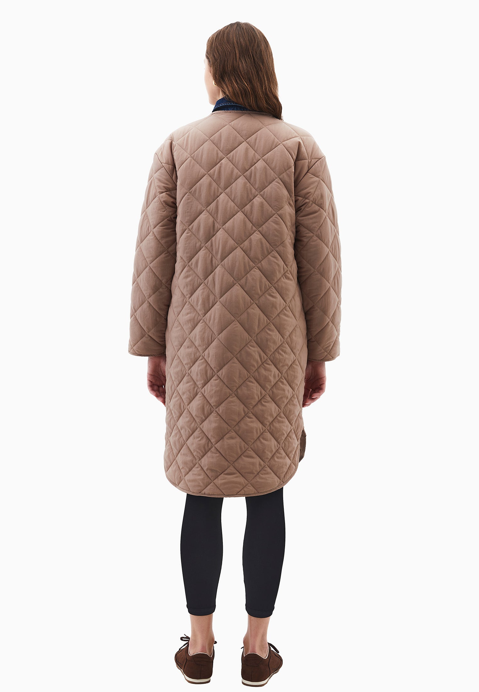 Long Coat With Crew Neck - DESERT TAUPE