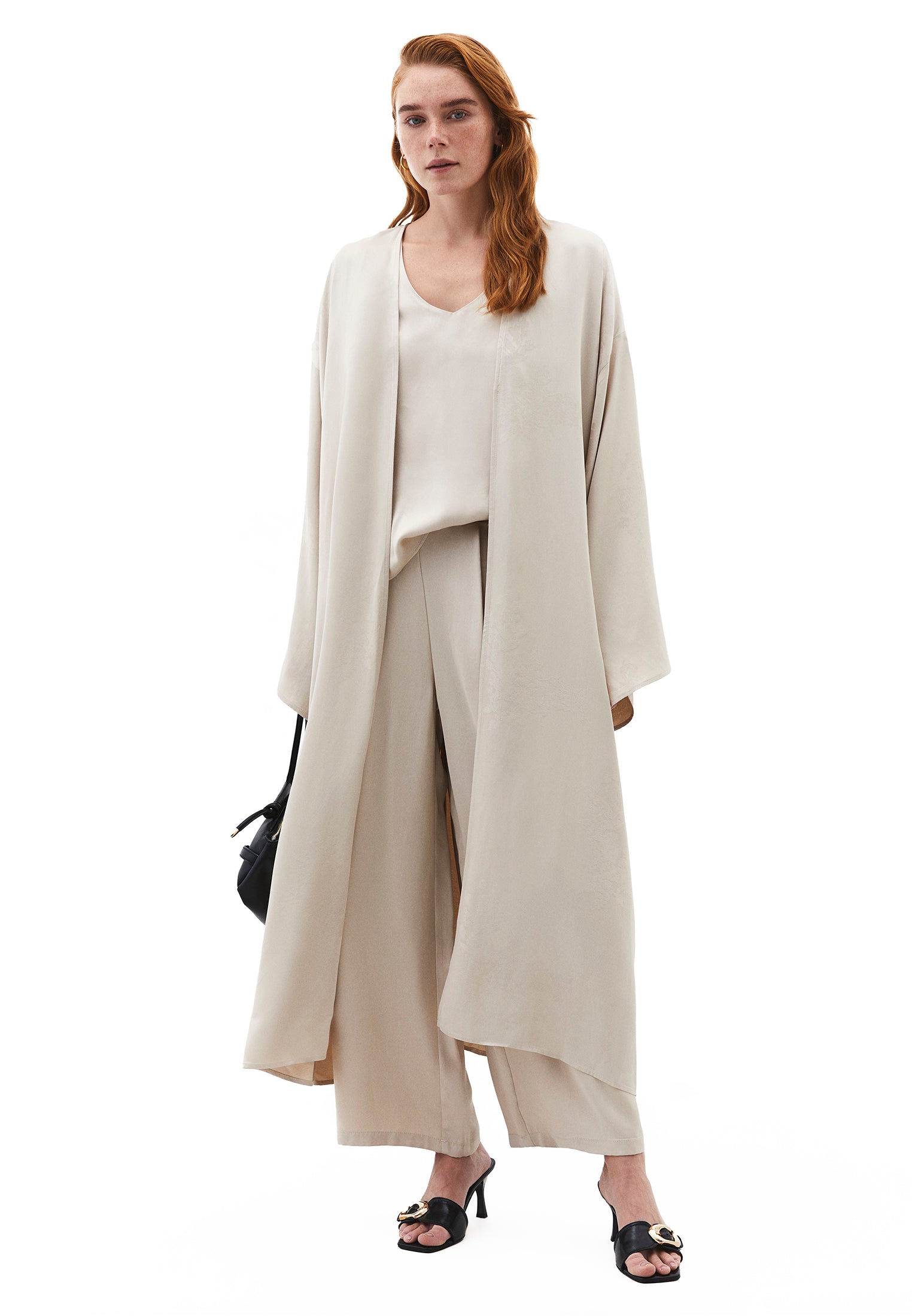 Long Embroidered Detail Oversize Kimono - FEATHER GRAY