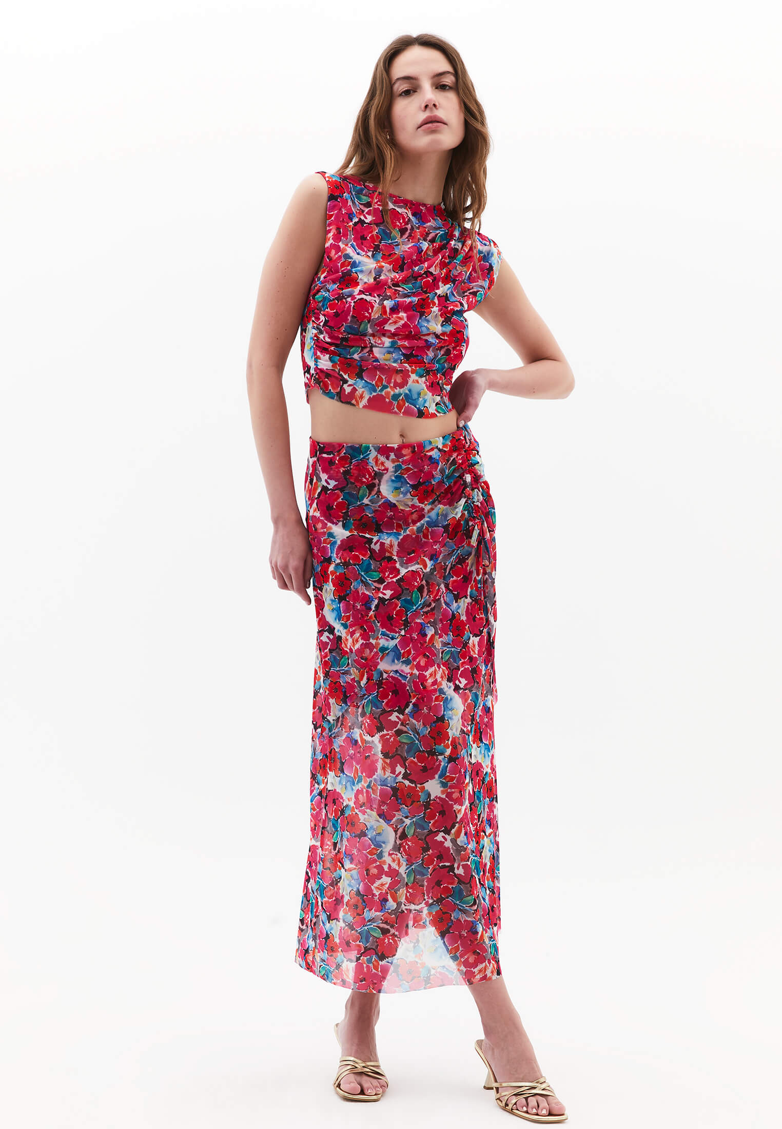 توب بدون أكمام شبكي - مشط زهور