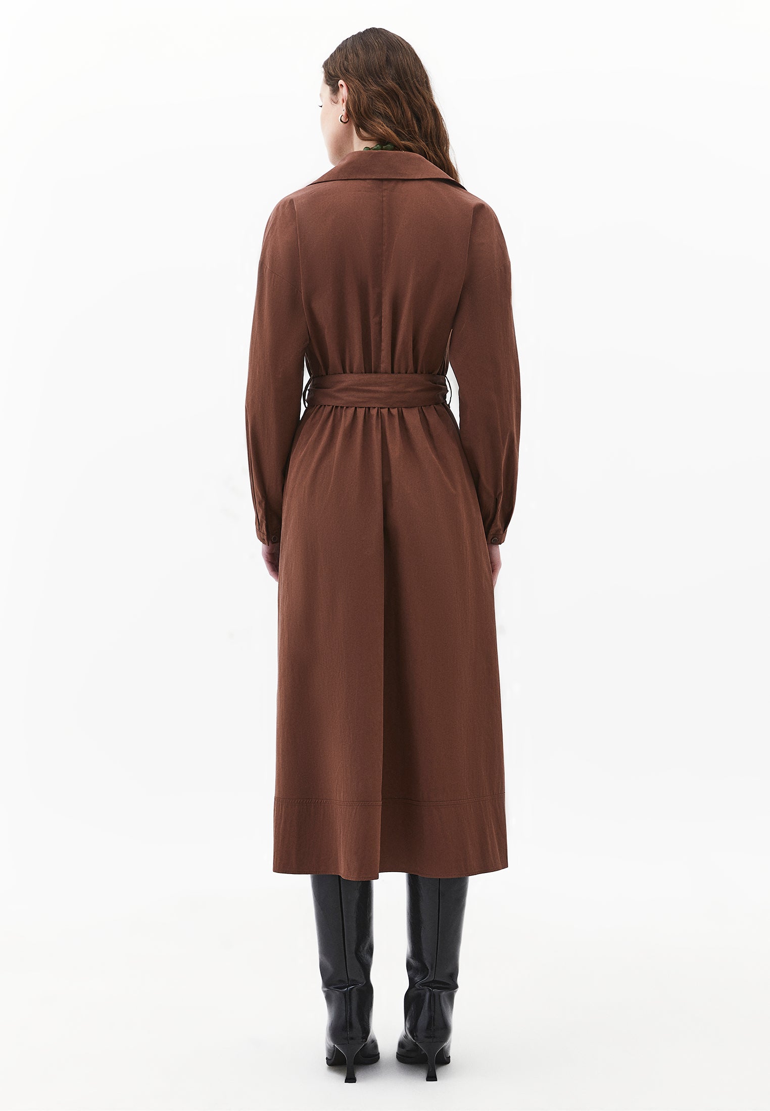 Shirt Collar Belt Detailed Long Dress - FONDUE FUDGE