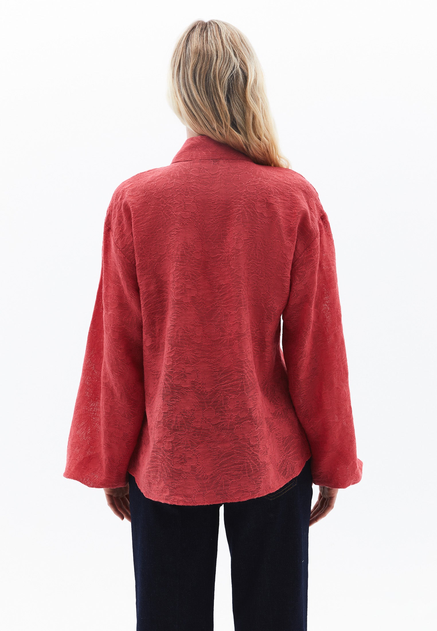 High Neck Balloon Sleeve Tie Blouse - GARNET ROSE