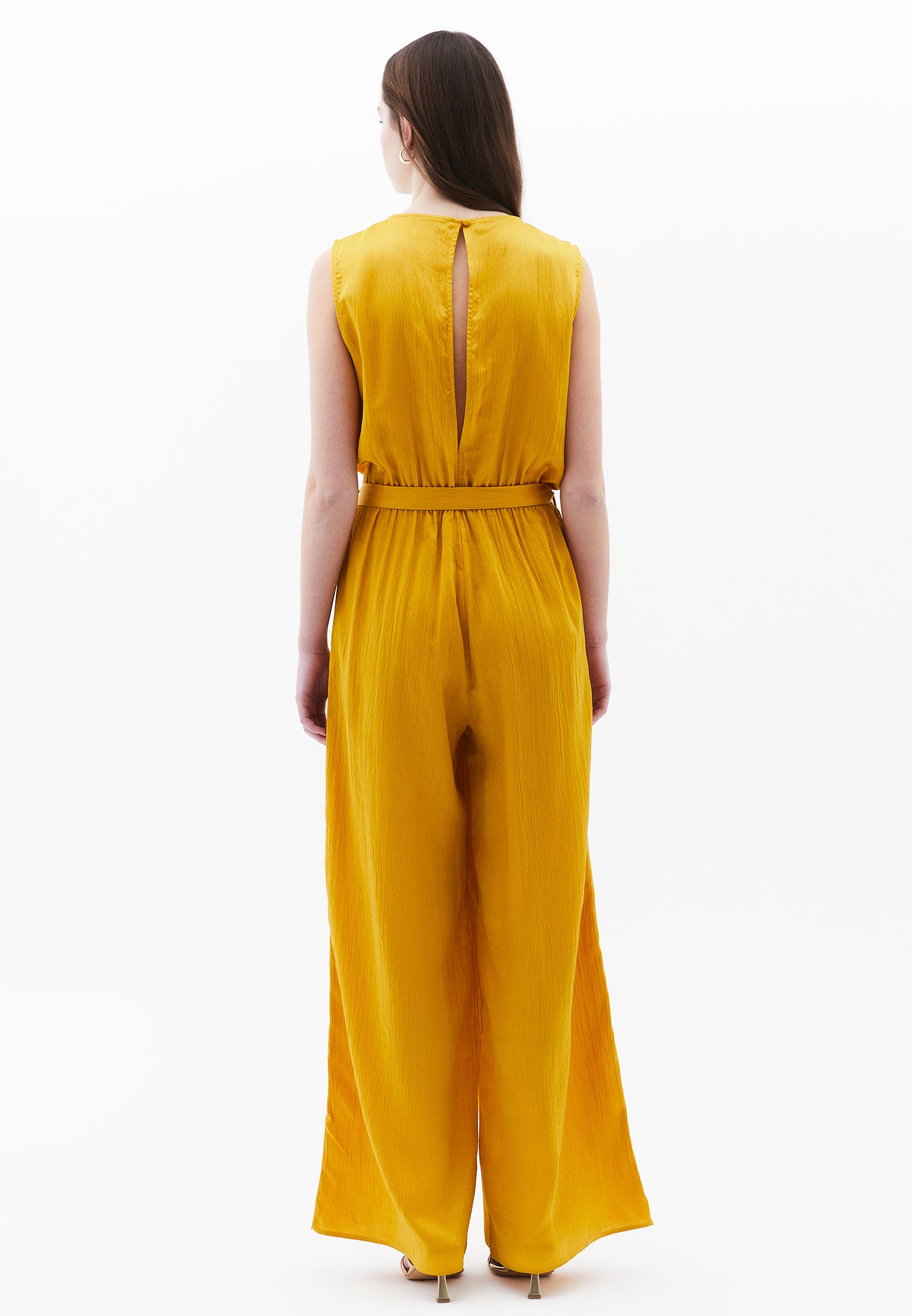Long Jumpsuit With Belt Detail - GOLDEN SPICE