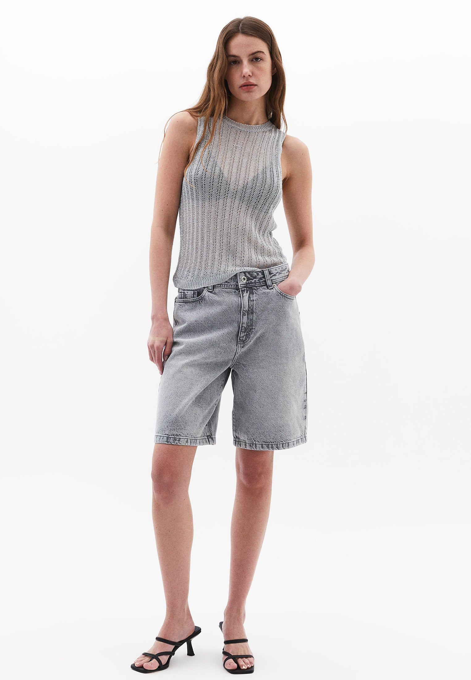 شورت دنيم قطني - دنيم رمادي