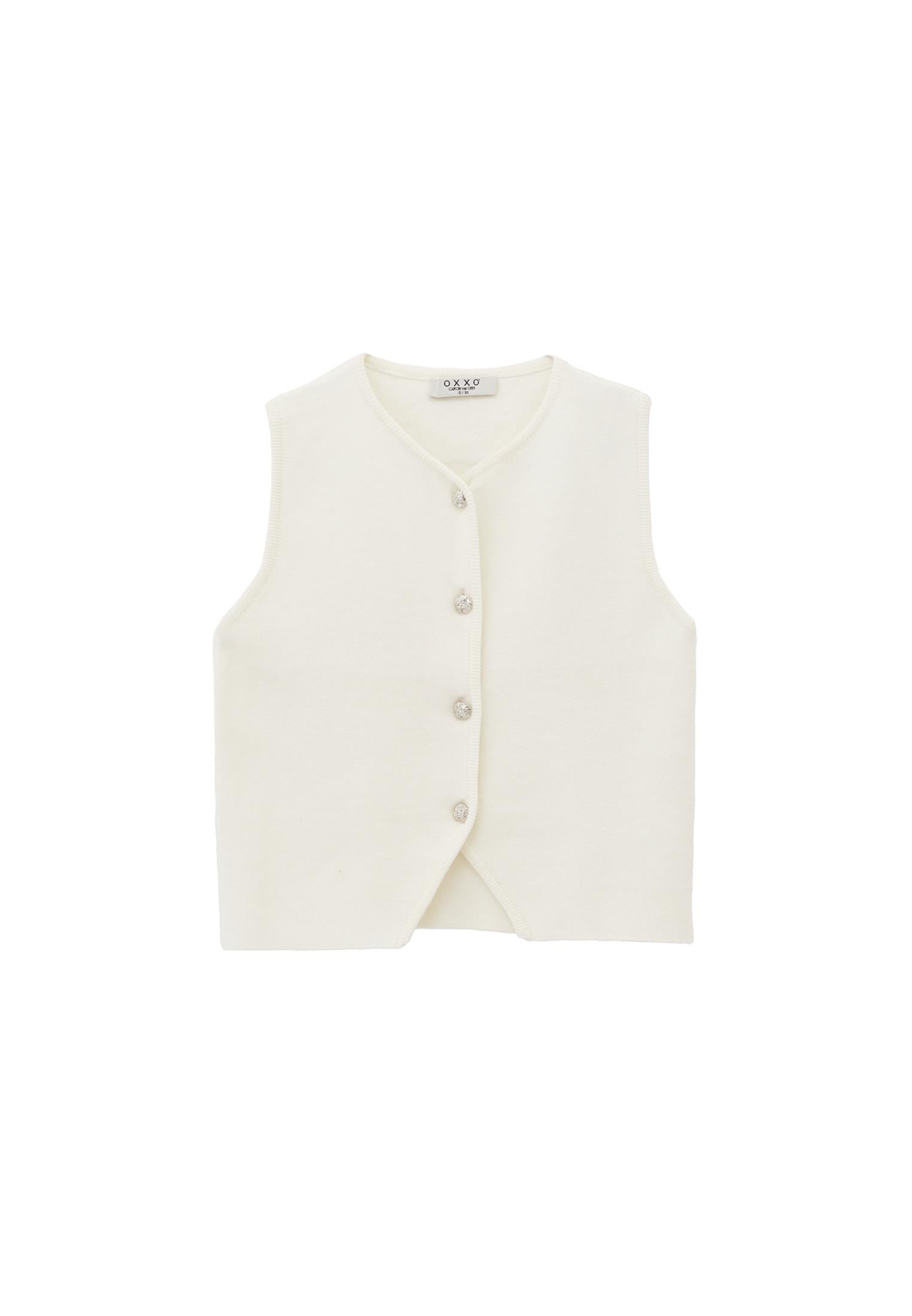 Button Collared Vest - ICE MILK