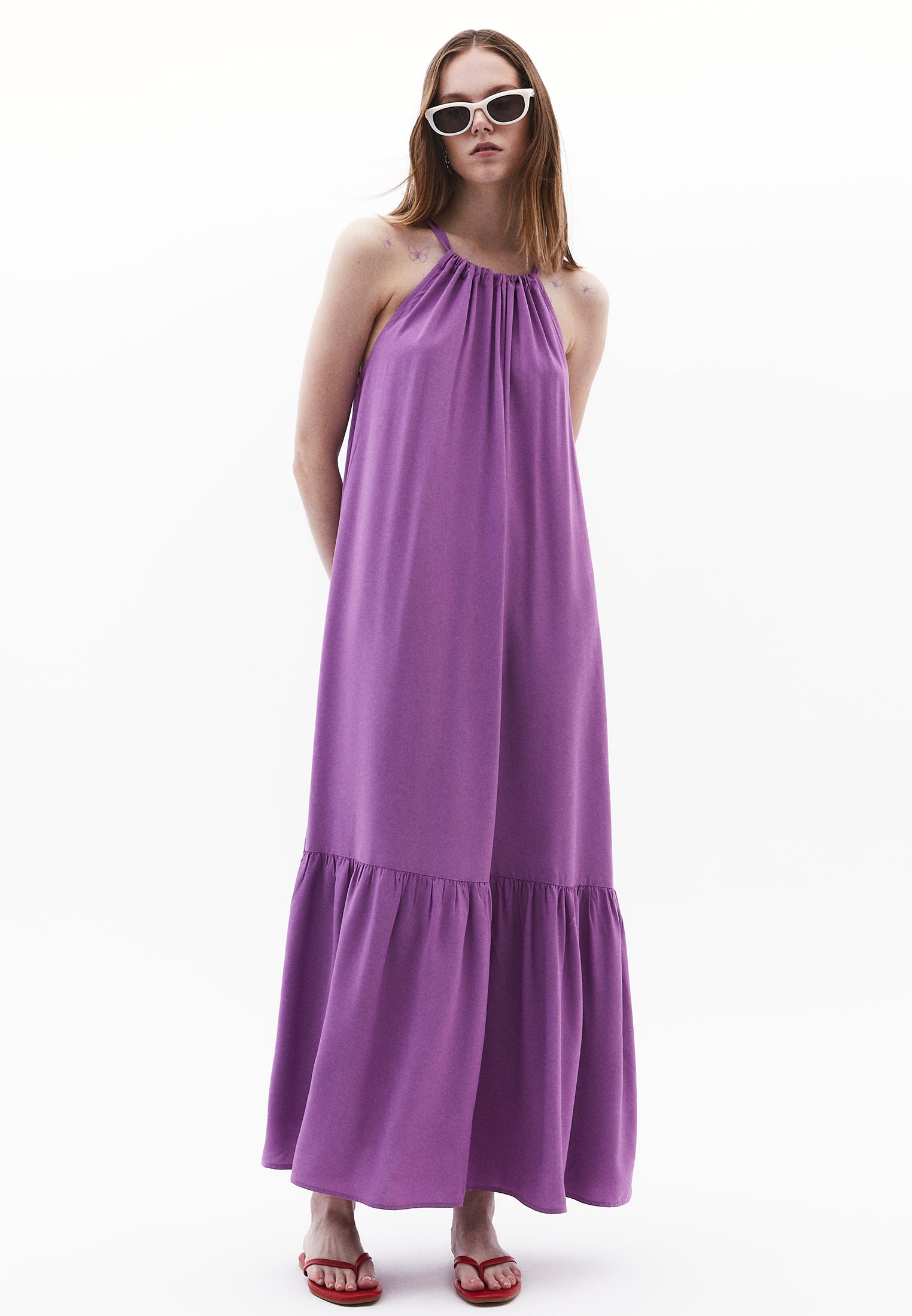 Halter Neck Long A-Line Dress - IRIS ORCHID