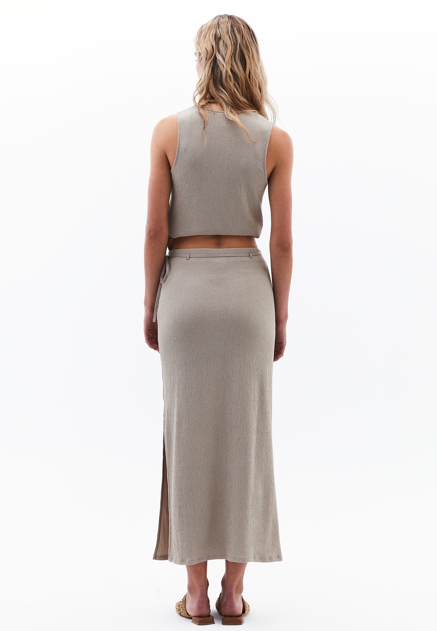 High Waist Slit Detailed Maxi Skirt - ISLAND FOSSIL