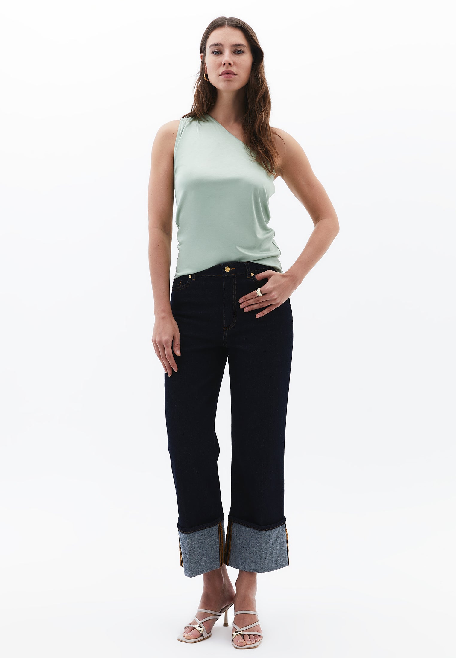 Pleated One-Shoulder Blouse - LAUREL GREEN