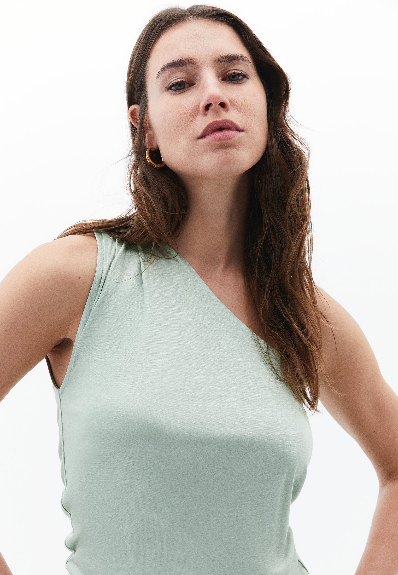 Pleated One-Shoulder Blouse - LAUREL GREEN