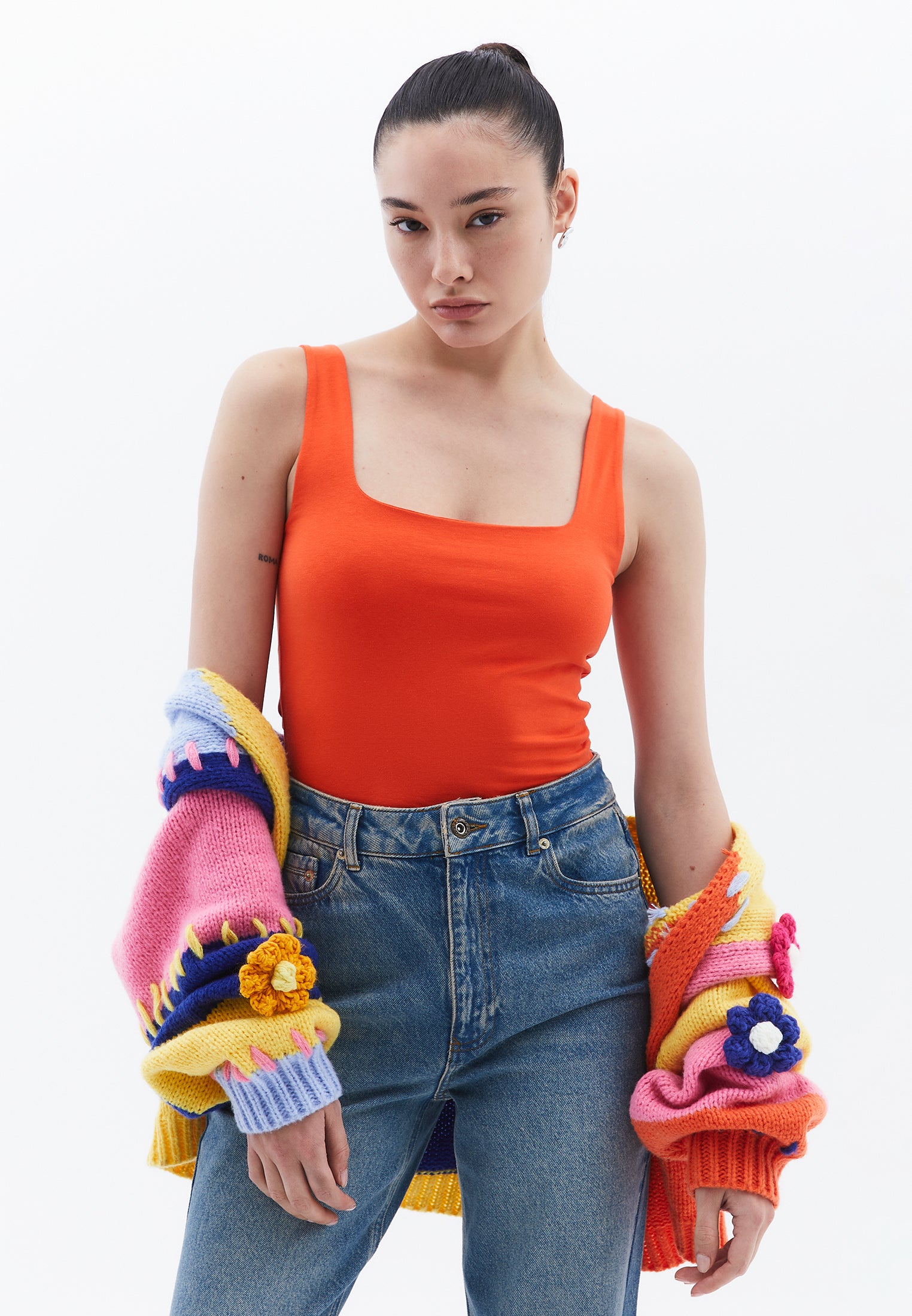 Square Neck Tank Top - MANDARIN RED