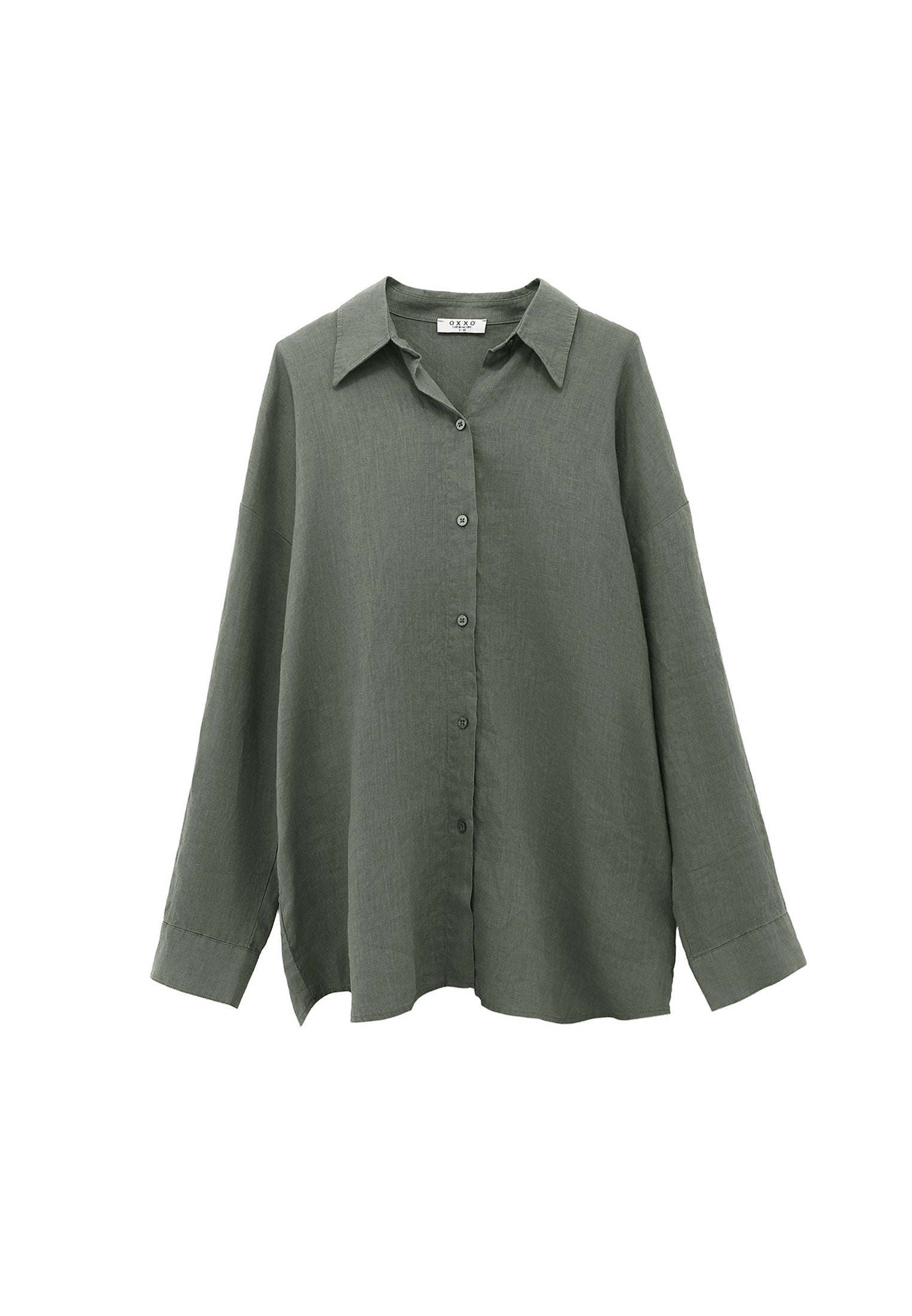 Linen Shirt With Large Fit And Buttons - MULLED BASIL