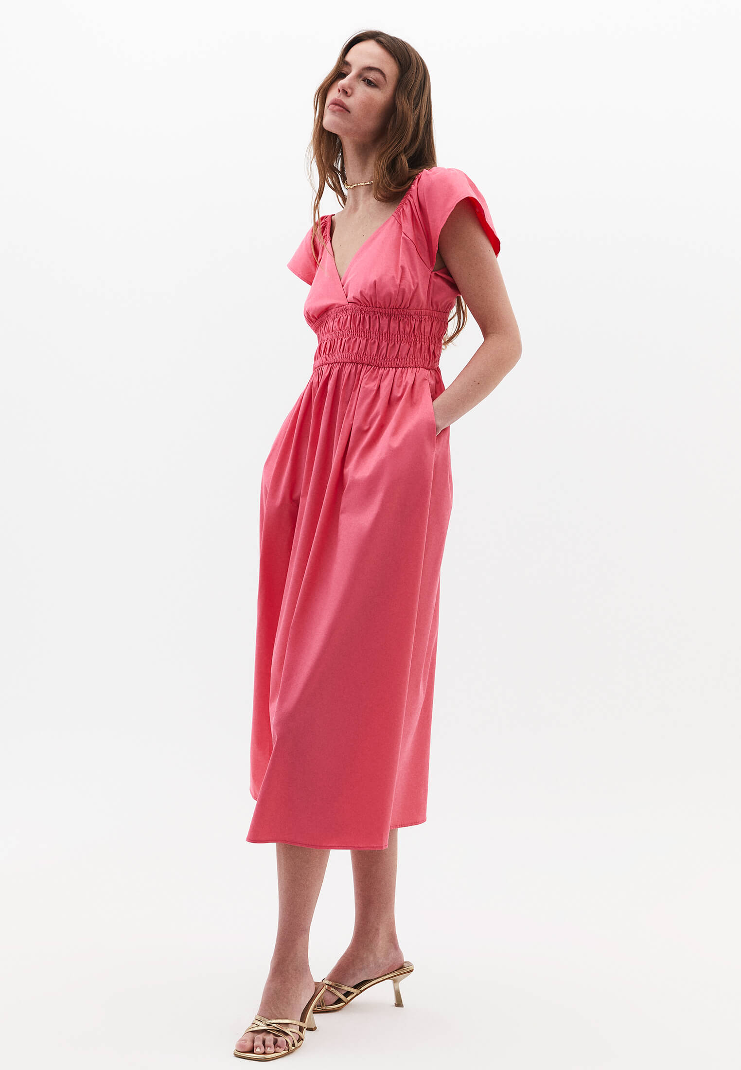 V Neck Dress With Gipe Detail - PINK LEMONADE