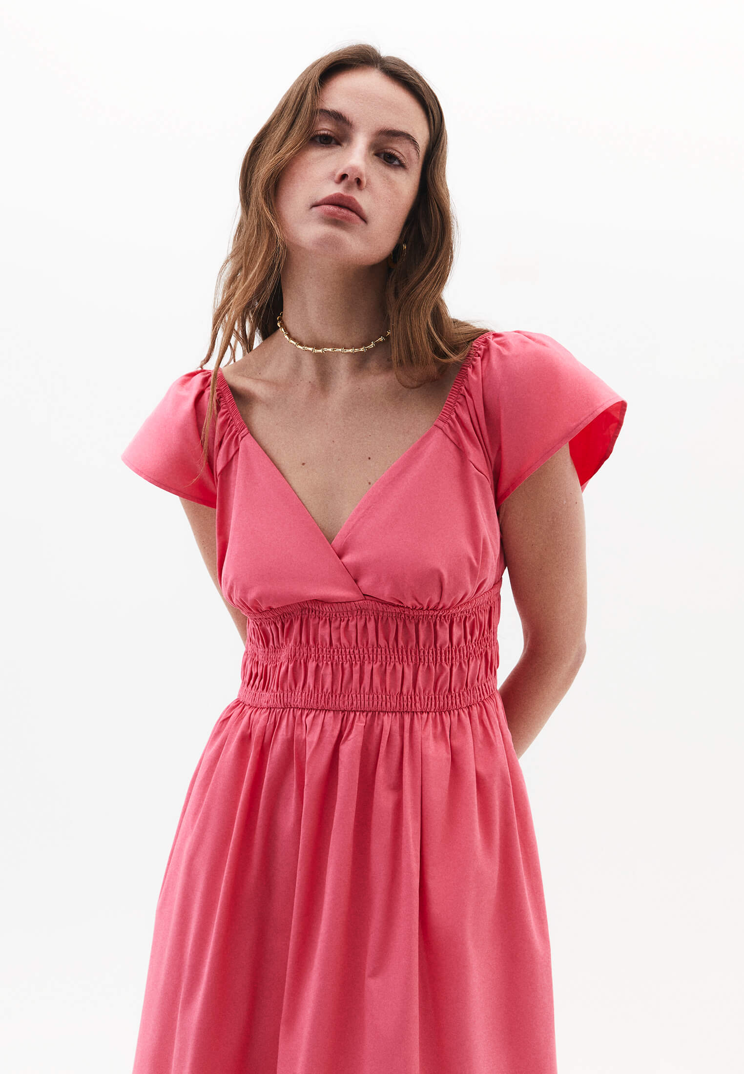 V Neck Dress With Gipe Detail - PINK LEMONADE