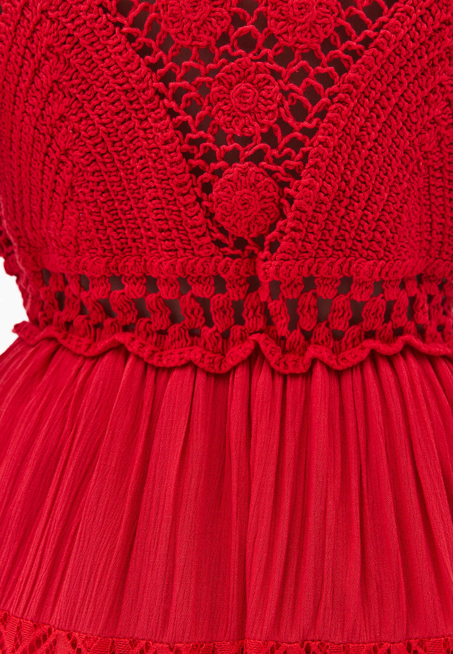 فستان بوهيمي برقبة عميقة - أحمر سباق