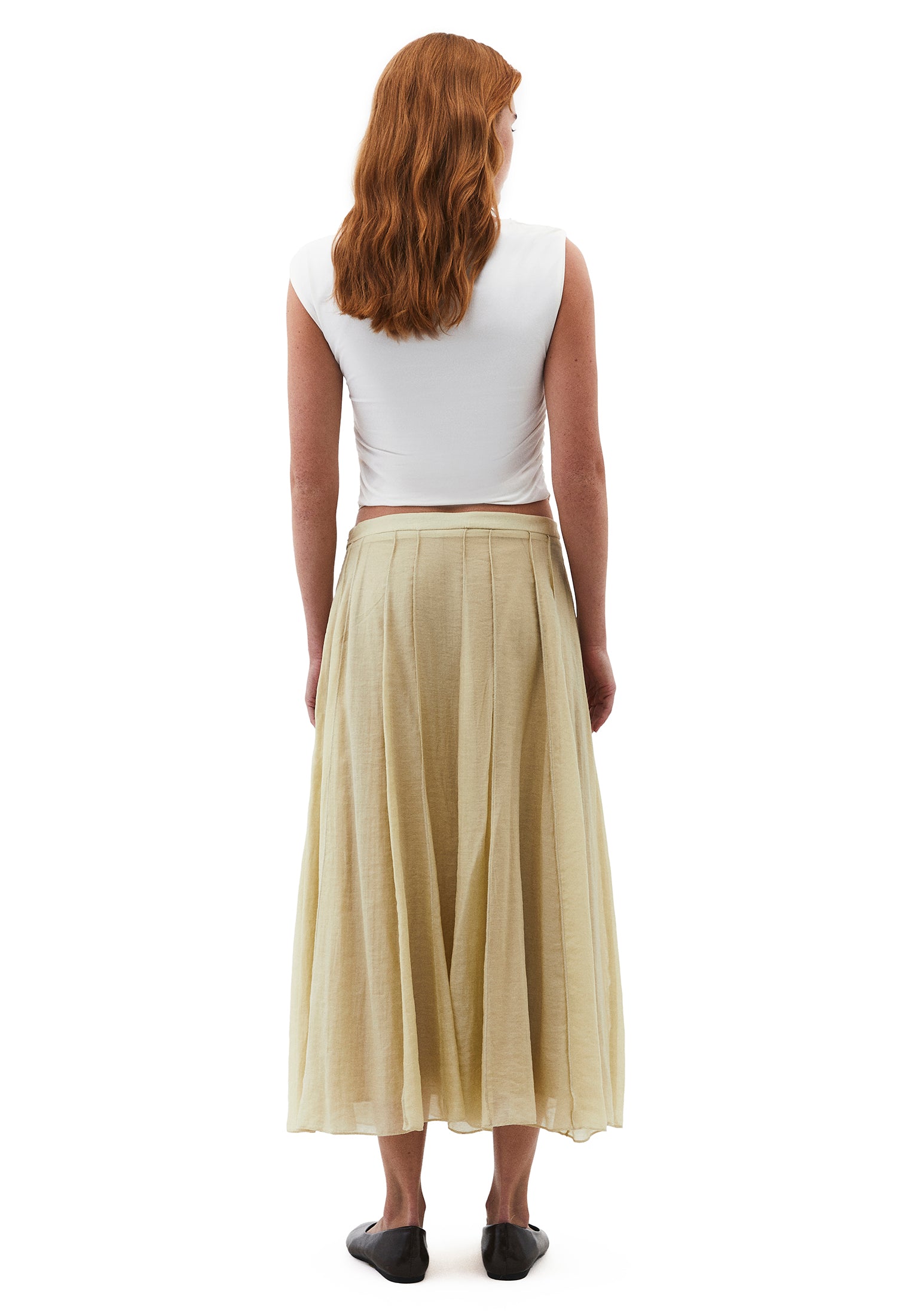 High Waist Flared Midi Skirt - SAGE GREEN