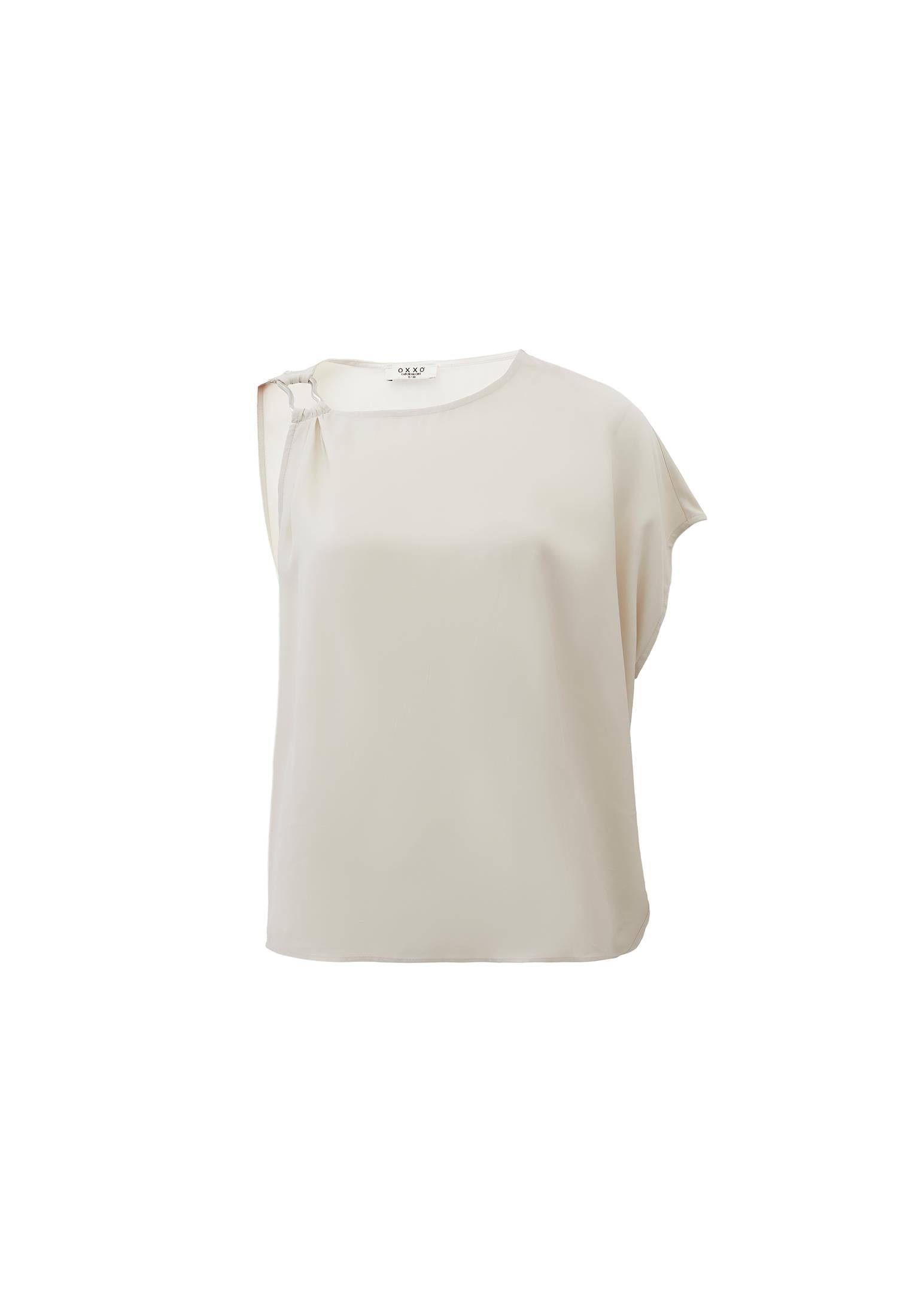 Boat Neck Short Sleeve Asymmetric Blouse - SILVER BIRCH