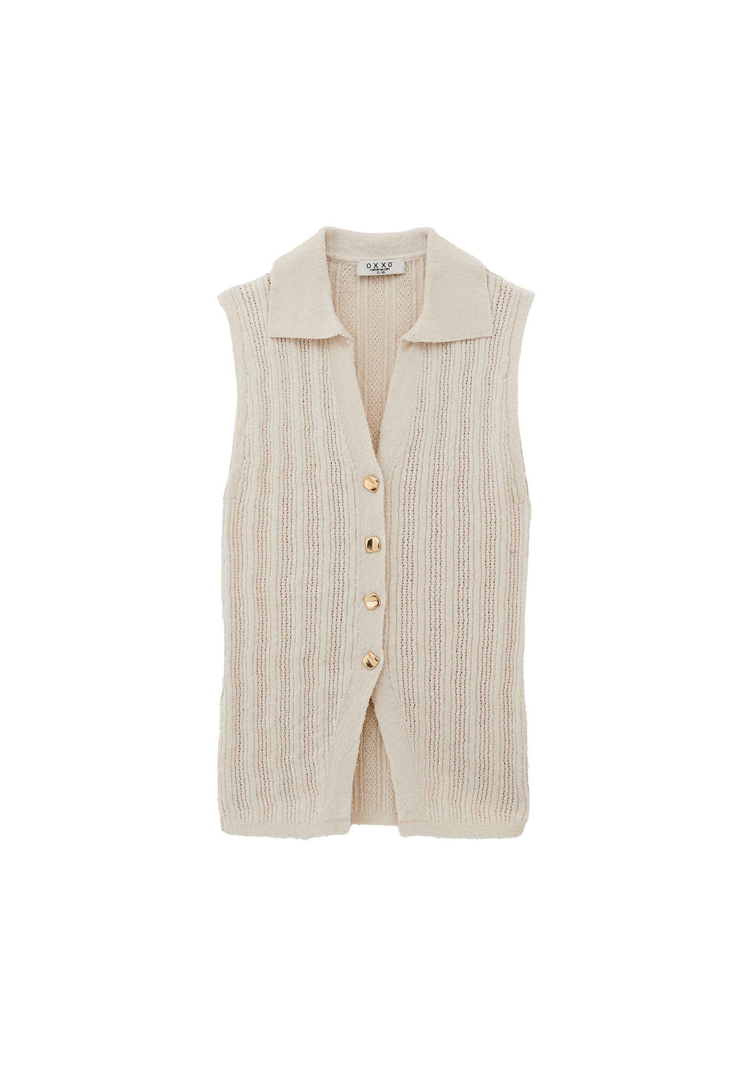 V-Neck Bouclé Vest - SILVER BIRCH
