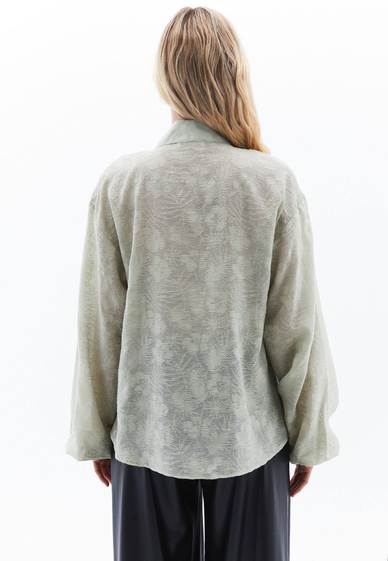 High Neck Balloon Sleeve Tie Blouse - TEA