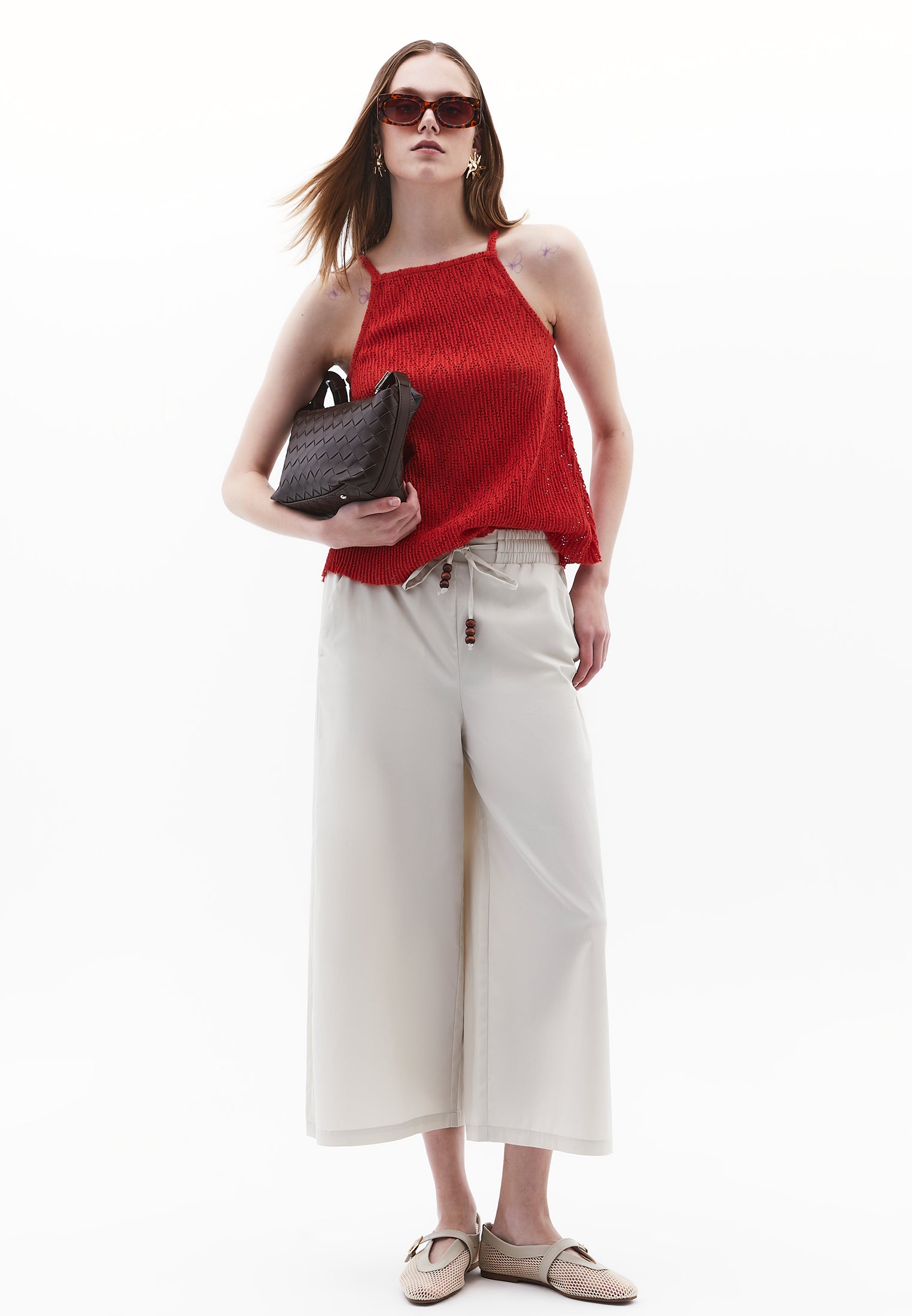 Halter Neck Cotton Tank Top - VALIANT POPPY