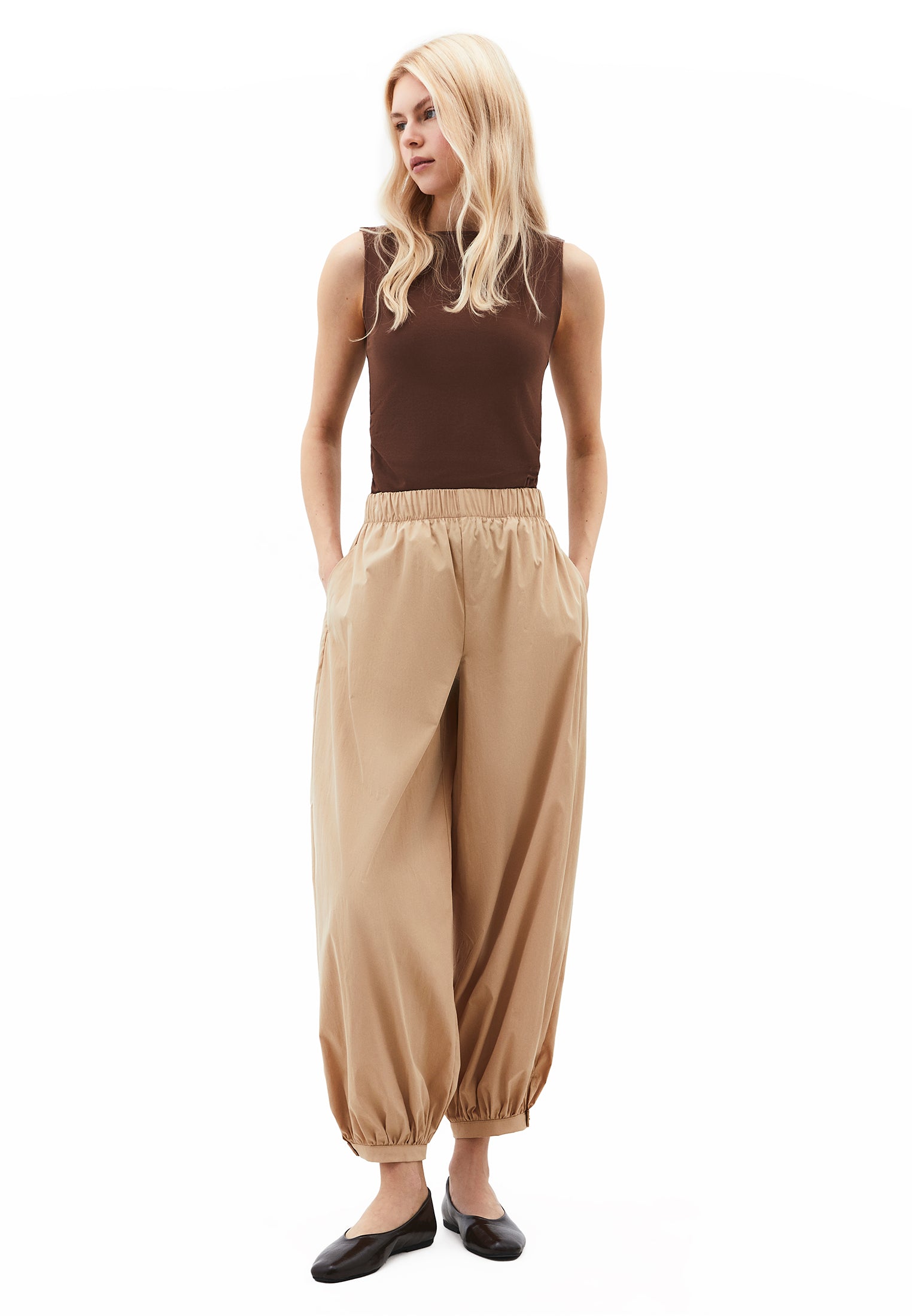 Jogger High Waist Long Trousers - WARM SAND