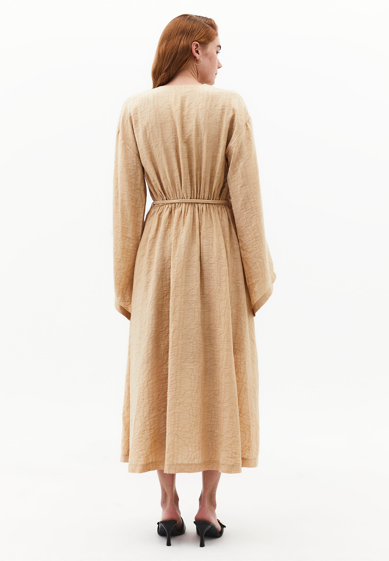 Dress With Tie And Long Sleeves - WARM SAND