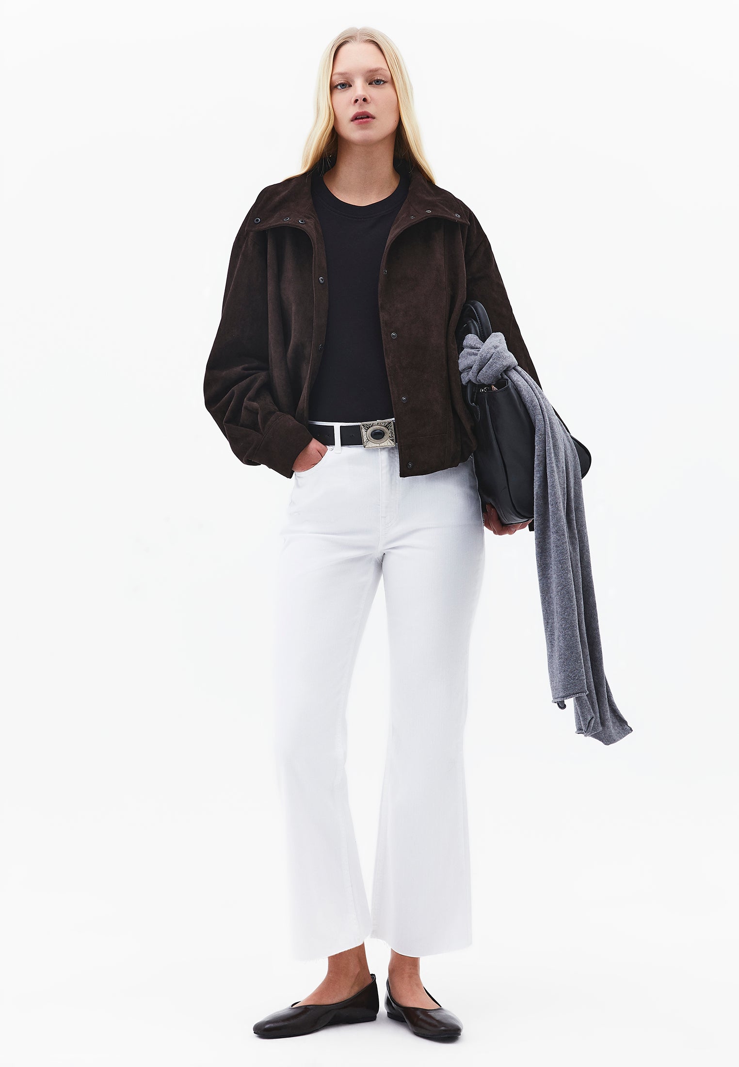 High Waist Spanish Hem Pants With Pocket Detail - WHITE DENIM