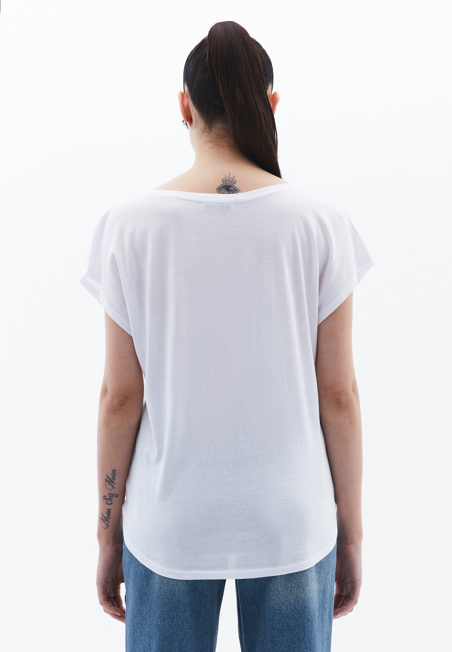 Boat Neck Short Sleeve T-Shirt - WHITE
