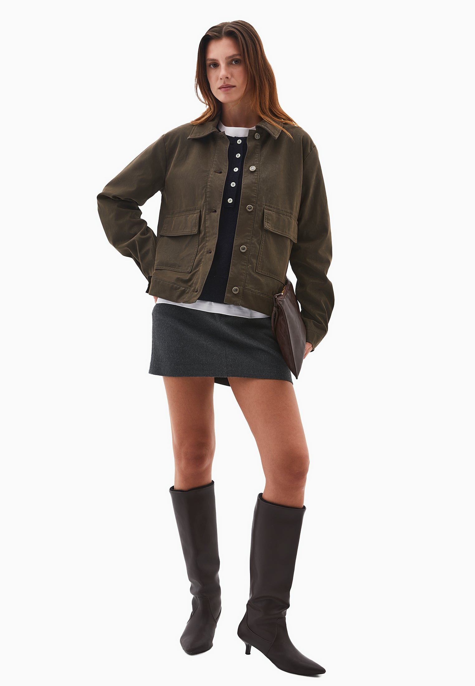 جاكيت نحيف من جلد الغزال الرقيق بتفاصيل جيوب - رين