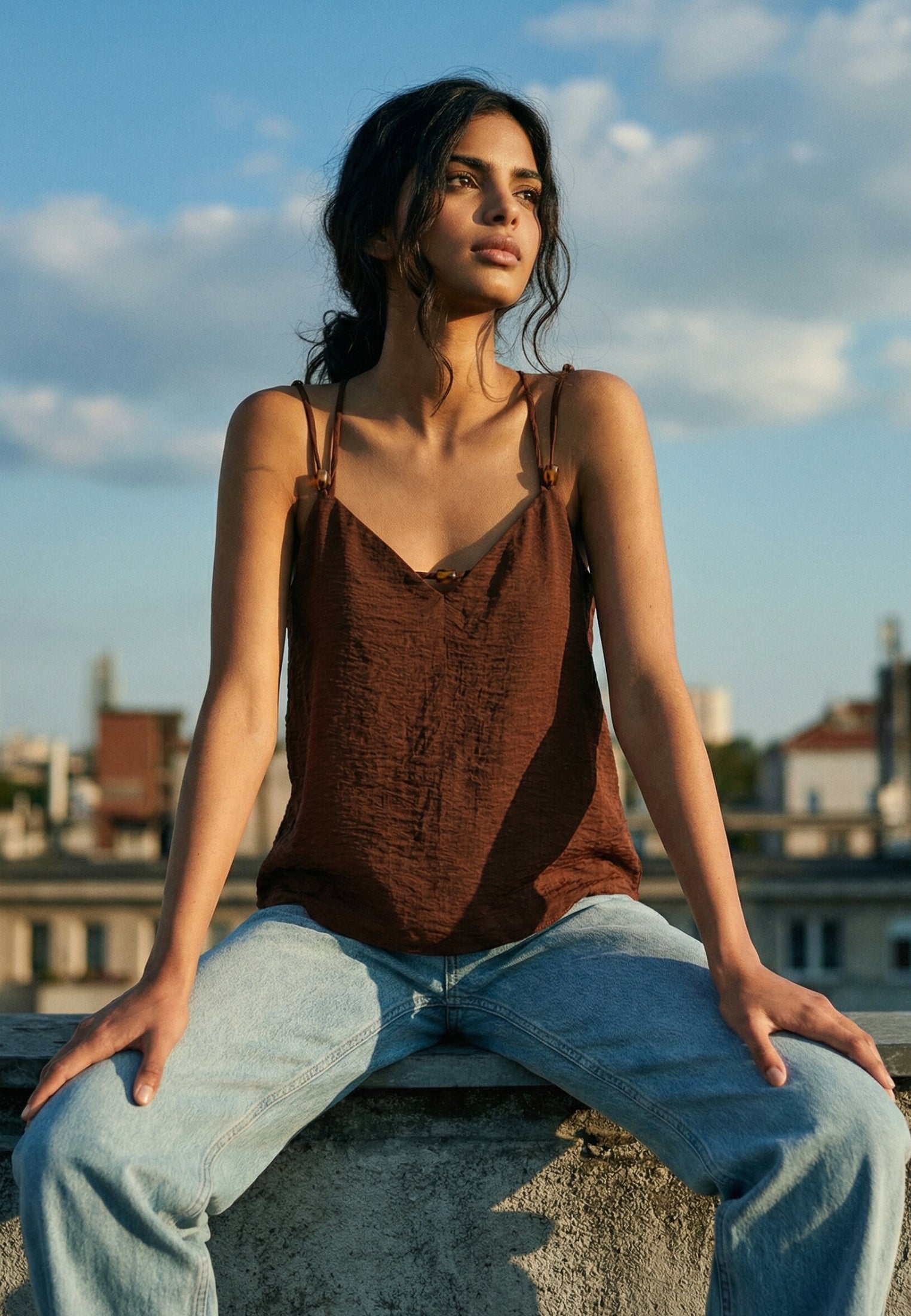 V-Neck Blouse - CHOCOLATE FONDANT