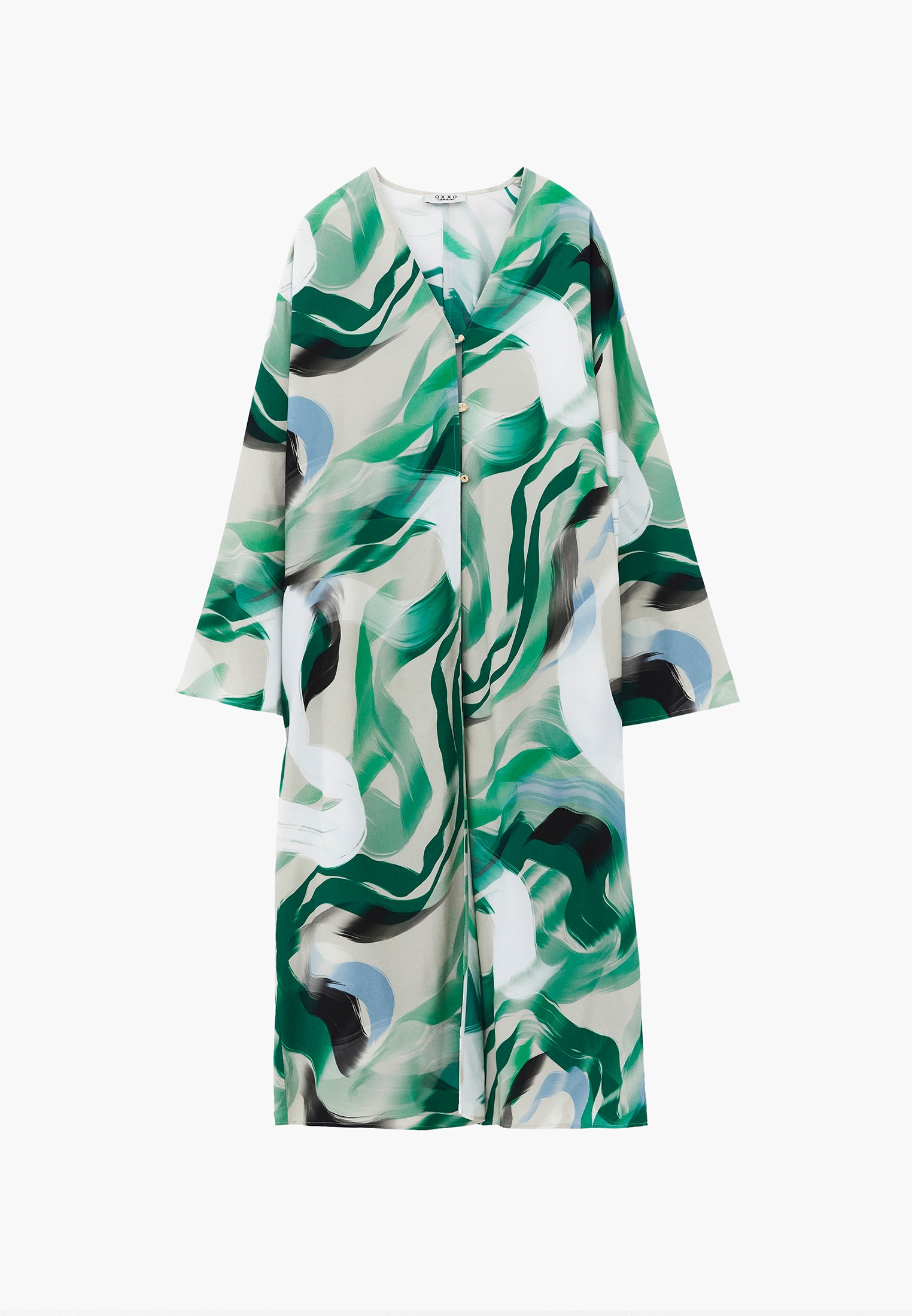 Oversize Long Button Detailed Kimono - ABSTRACT COMB