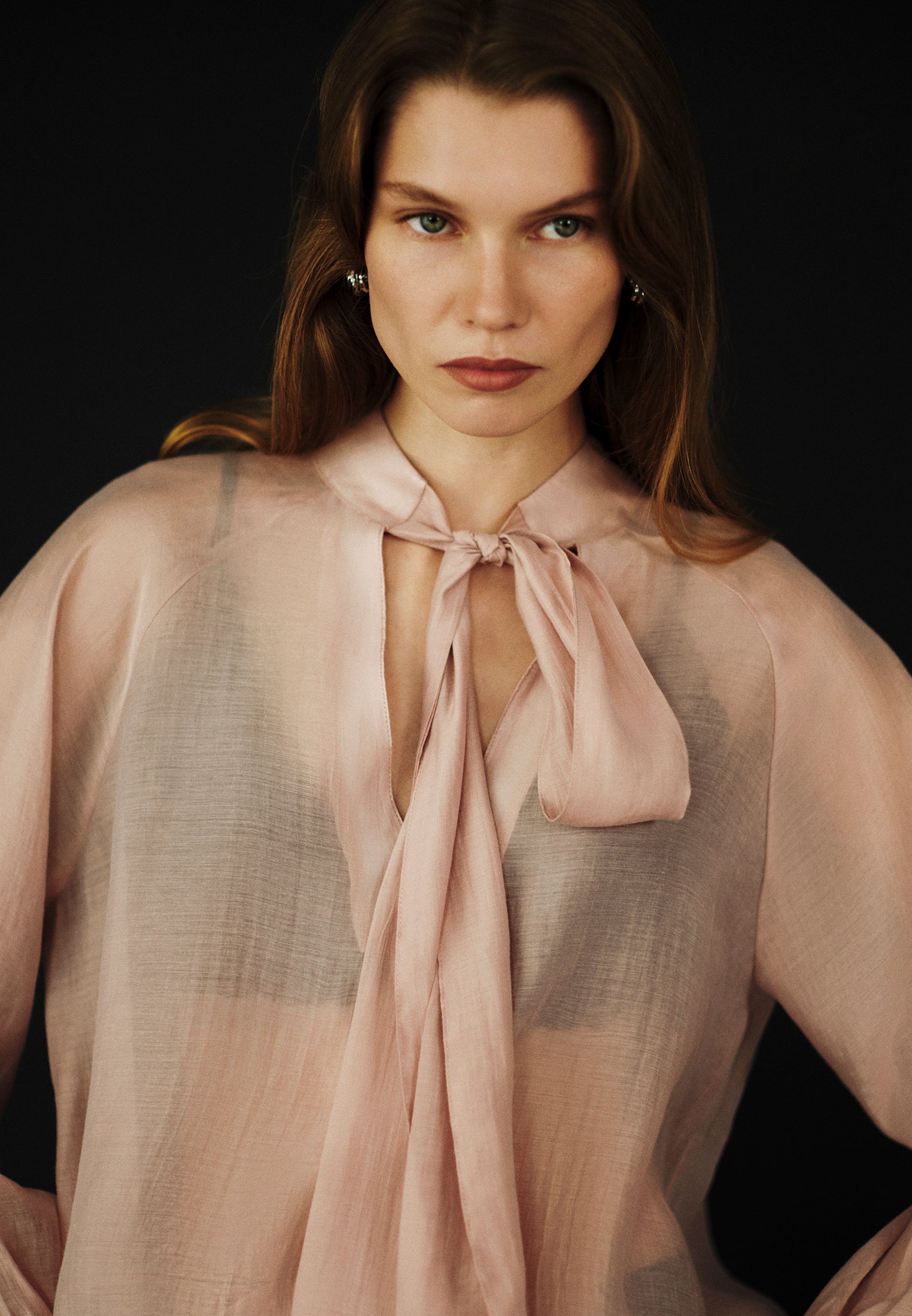 Deep v-neck tie blouse - ADOBE ROSE
