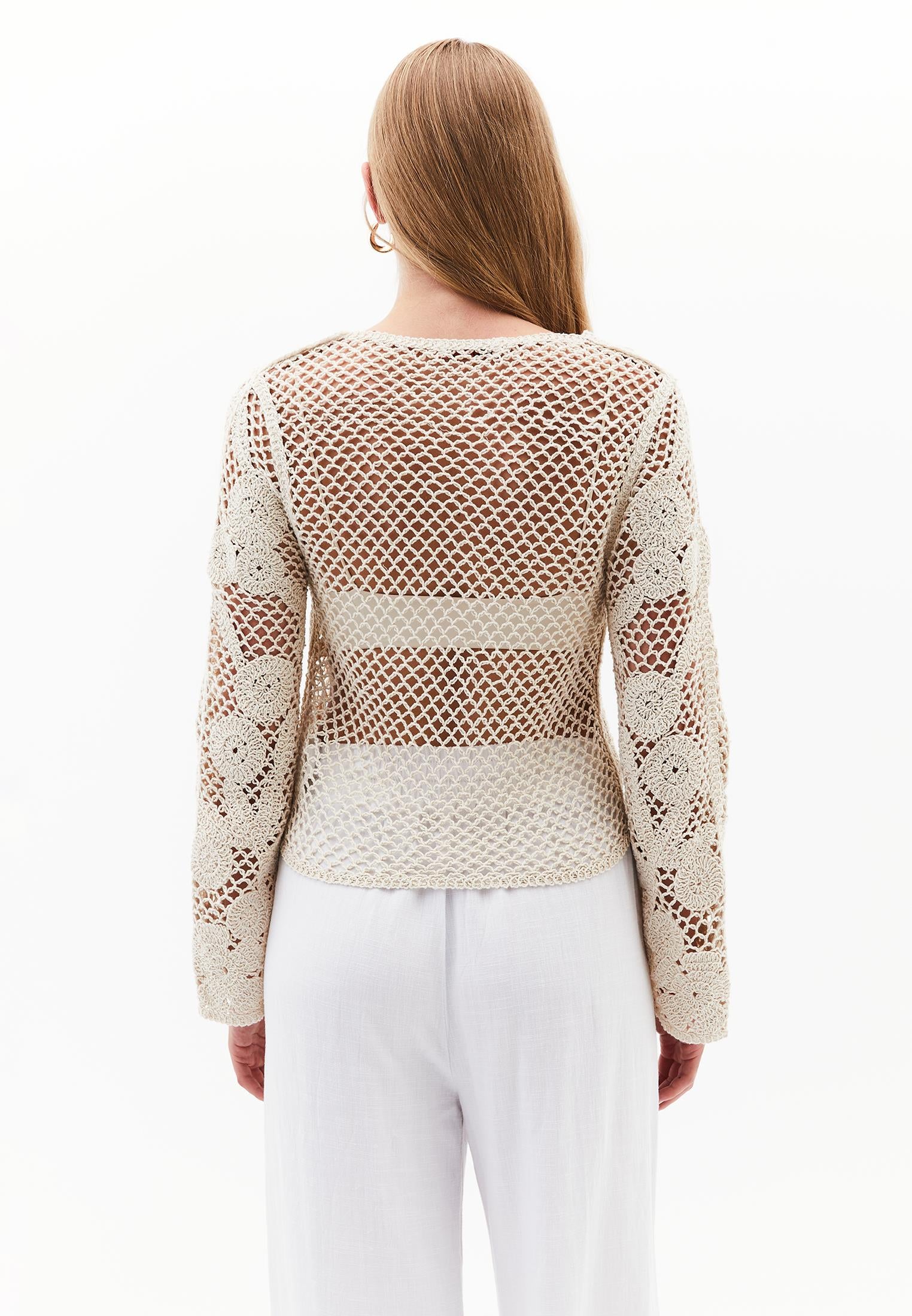 Cotton Long Sleeved Blouse - ALMOND MILK