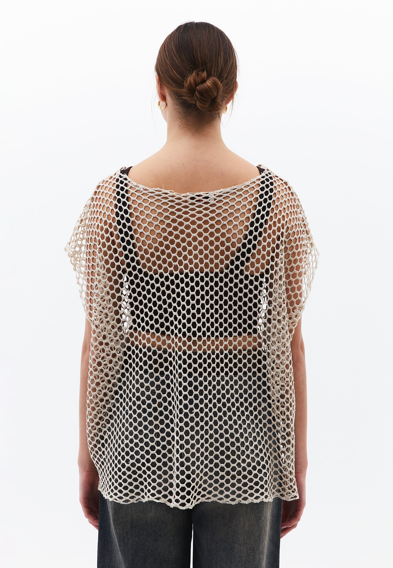 Oversize Boat Neck Tunic Blouse - ALMOND MILK