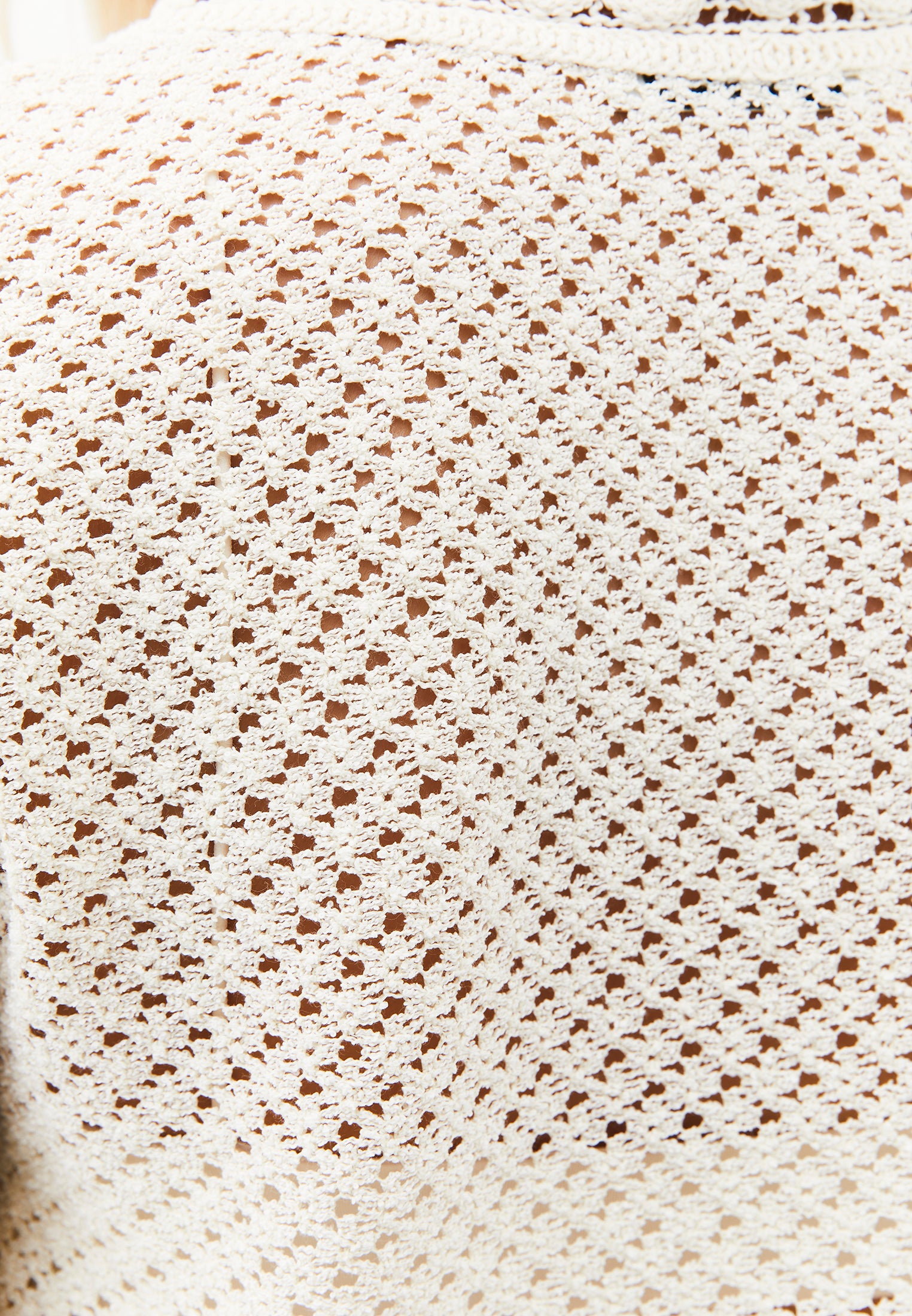 V Neck Openwork Standard Cardigan - ALMOND MILK